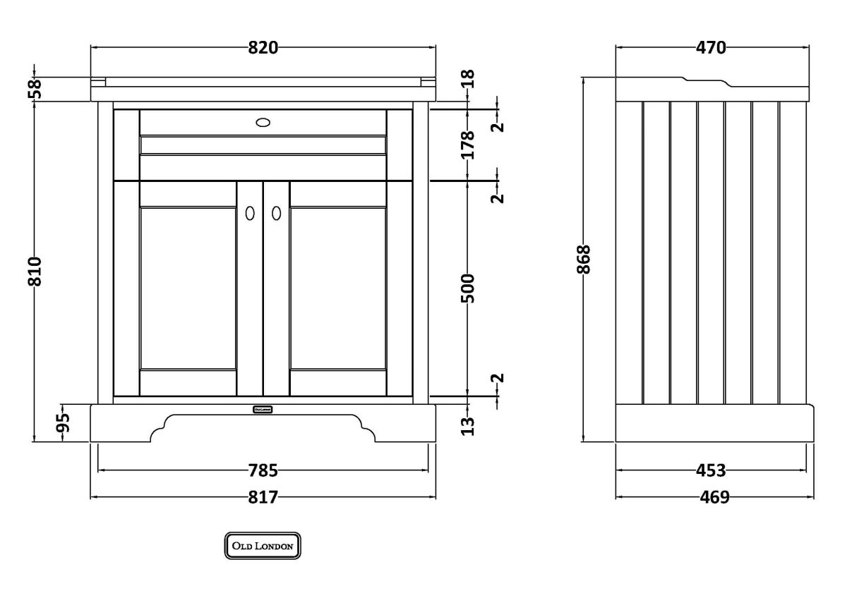 Old London Floor Standing Vanity Unit with 2 Doors & 3 Tap Hole Ceramic Basin, Bathroom Vanity Unit with Basin for Classic Sink Vanity Unit Style in Storm Grey, 800mm