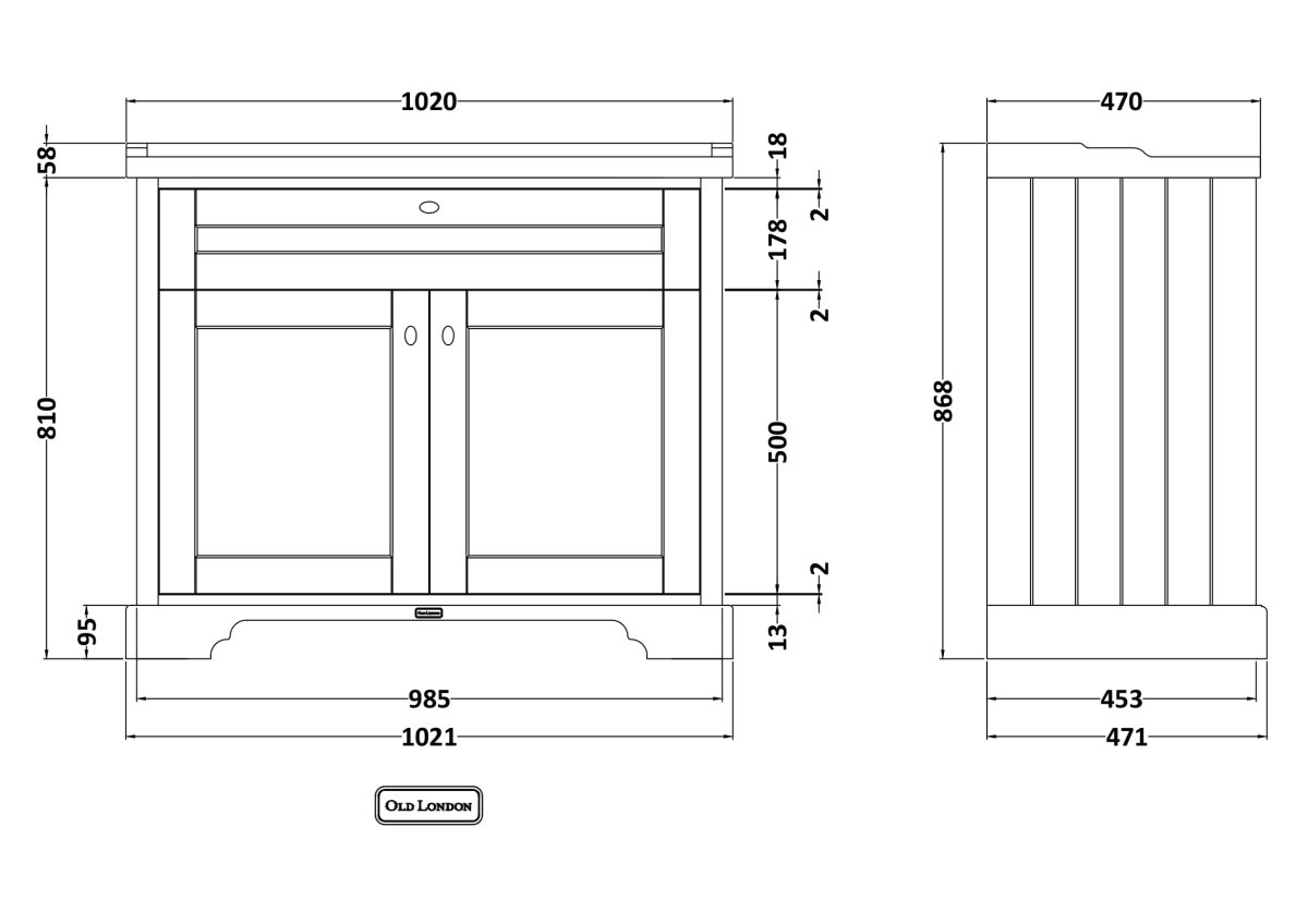 Old London Floor Standing Vanity Unit with 3 Tap Hole Ceramic Basin with MDF Cabinet, Soft Close Doors, Traditional Bathroom Sink Vanity Unit in Twilight Blue, 1000mm