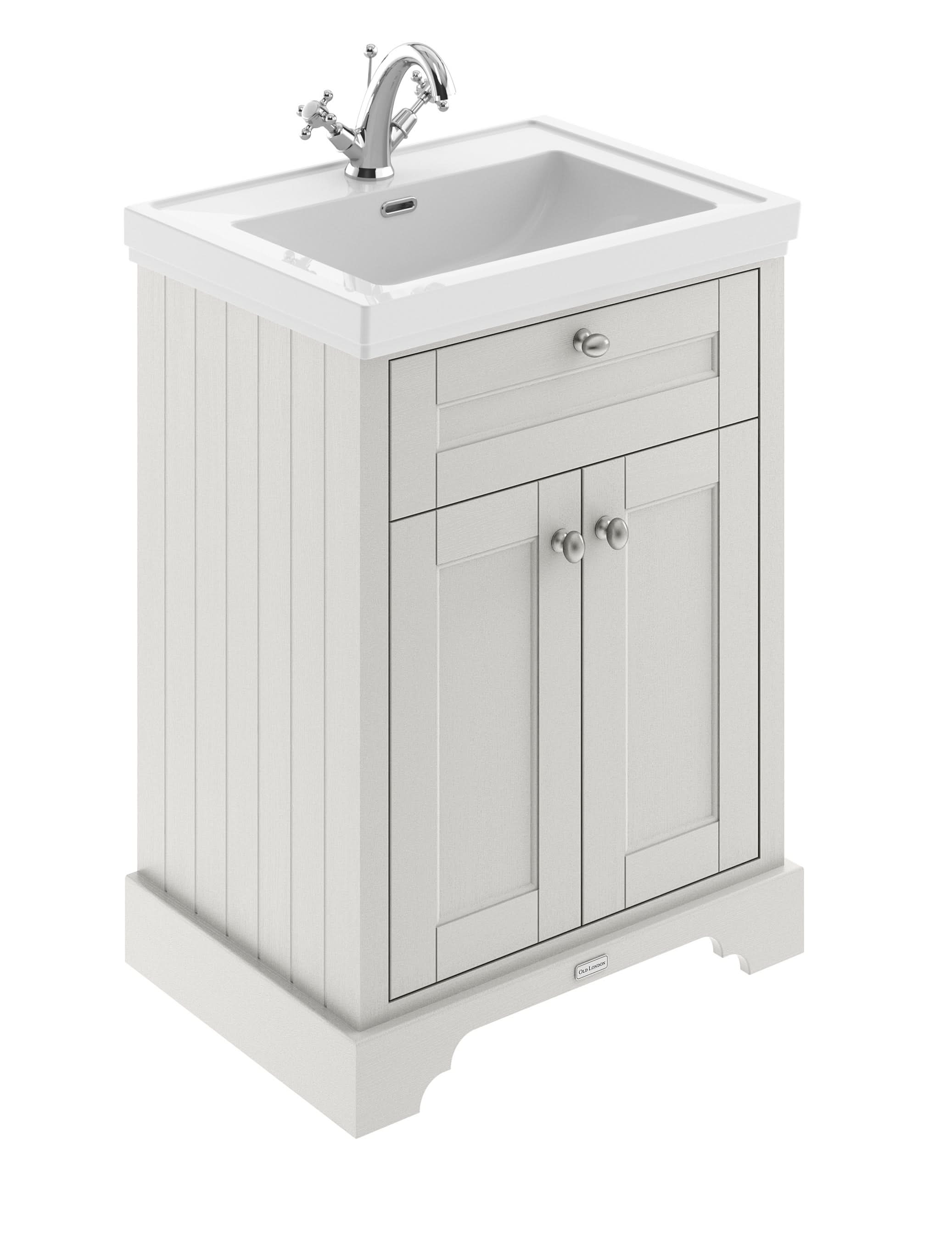 Old London Floor Standing 2 Door Vanity Unit with 1 Tap Hole Fireclay Basin, Traditional Bathroom Vanity Unit with Basin in Timeless Sand Finish, 600mm