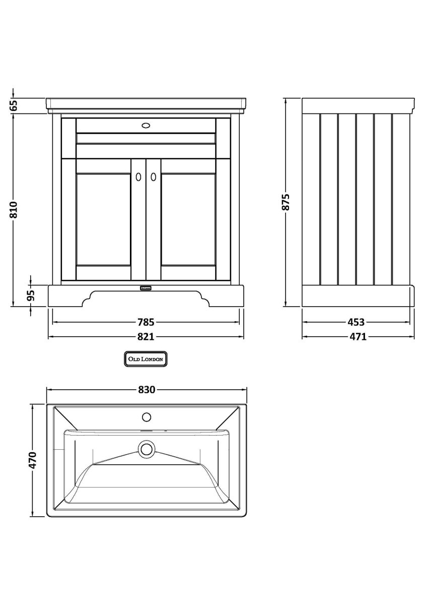 Old London Floor Standing 2 Door Vanity Unit with 1 Tap Hole Fireclay Basin, Traditional Sink Vanity Unit for Bathroom in Timeless Sand Finish, 800mm