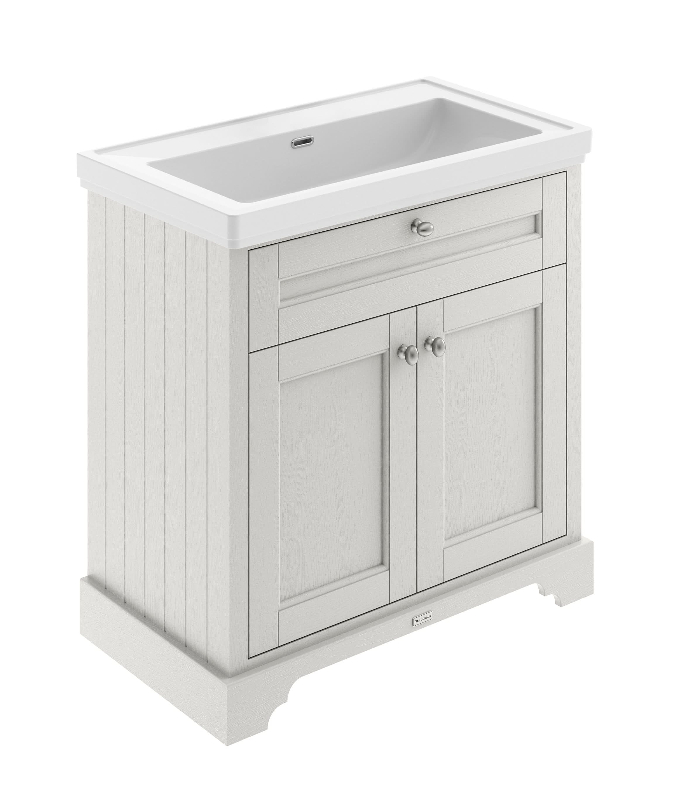 Old London Floor Standing Vanity Unit with Fireclay Basin Traditional 2 Door Sink Vanity Unit for Bathroom, Soft Close Doors in Timeless Sand Finish, 800mm