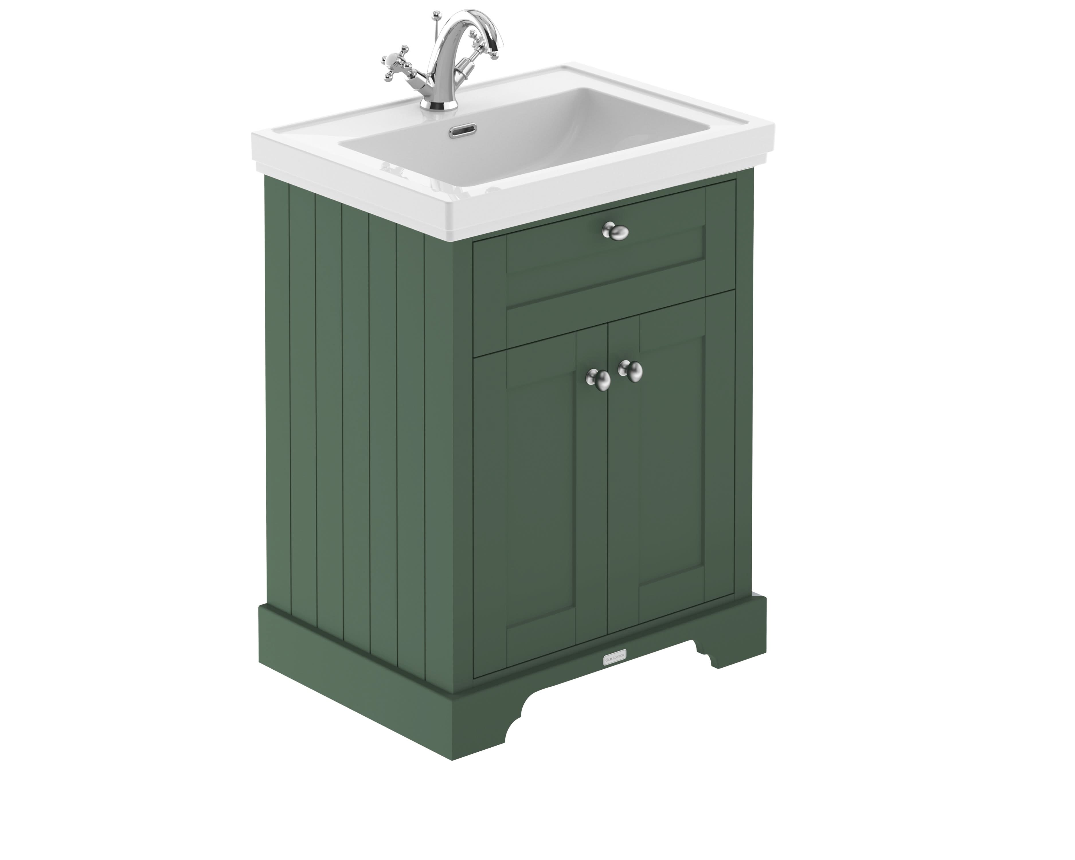 Old London Floor Standing Vanity Unit with Classic Basin, Traditional 2 Door Sink Vanity Unit with Basin, Durable Bathroom Vanity Units in Hunter Green, 600mm