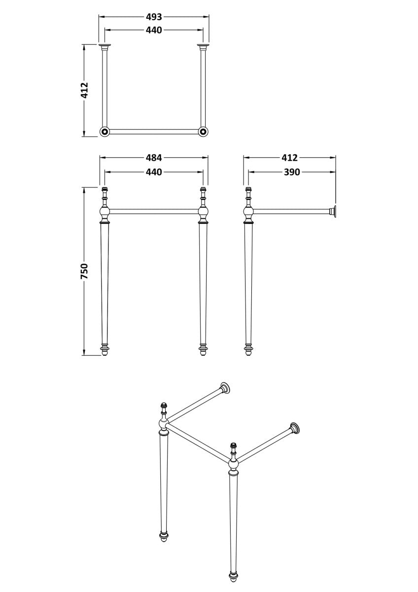 Old London Richmond Basin stand, Adjustable Durable, Easy-Install Basin Support for Traditional Toilet Accessory, Chrome