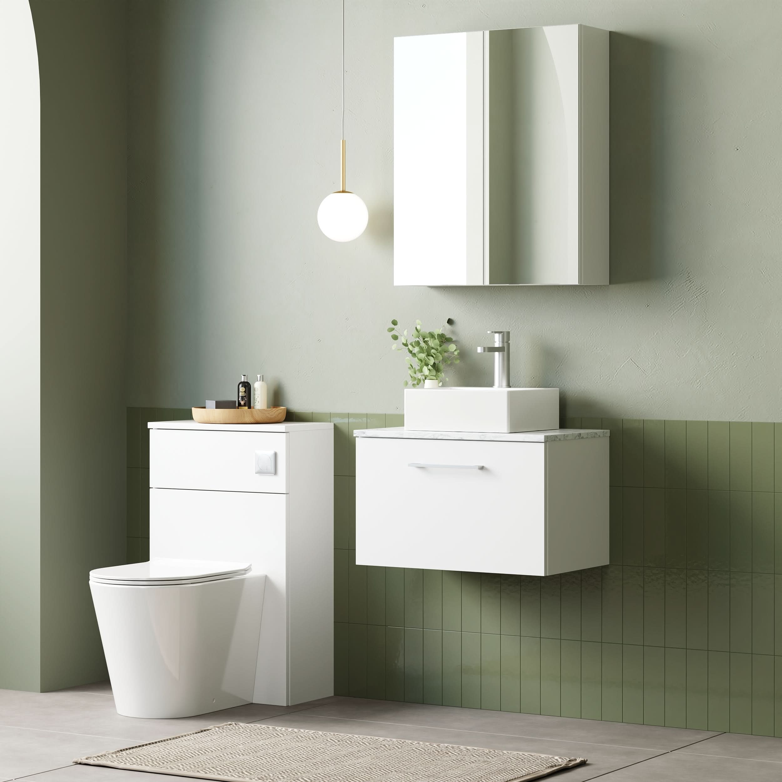 Nuie Arno Wall Hung 1-Drawer Vanity & Laminate Worktop, Compact Countertop Basin Unit with Sleek Storage for Modern Bathrooms, 600mm