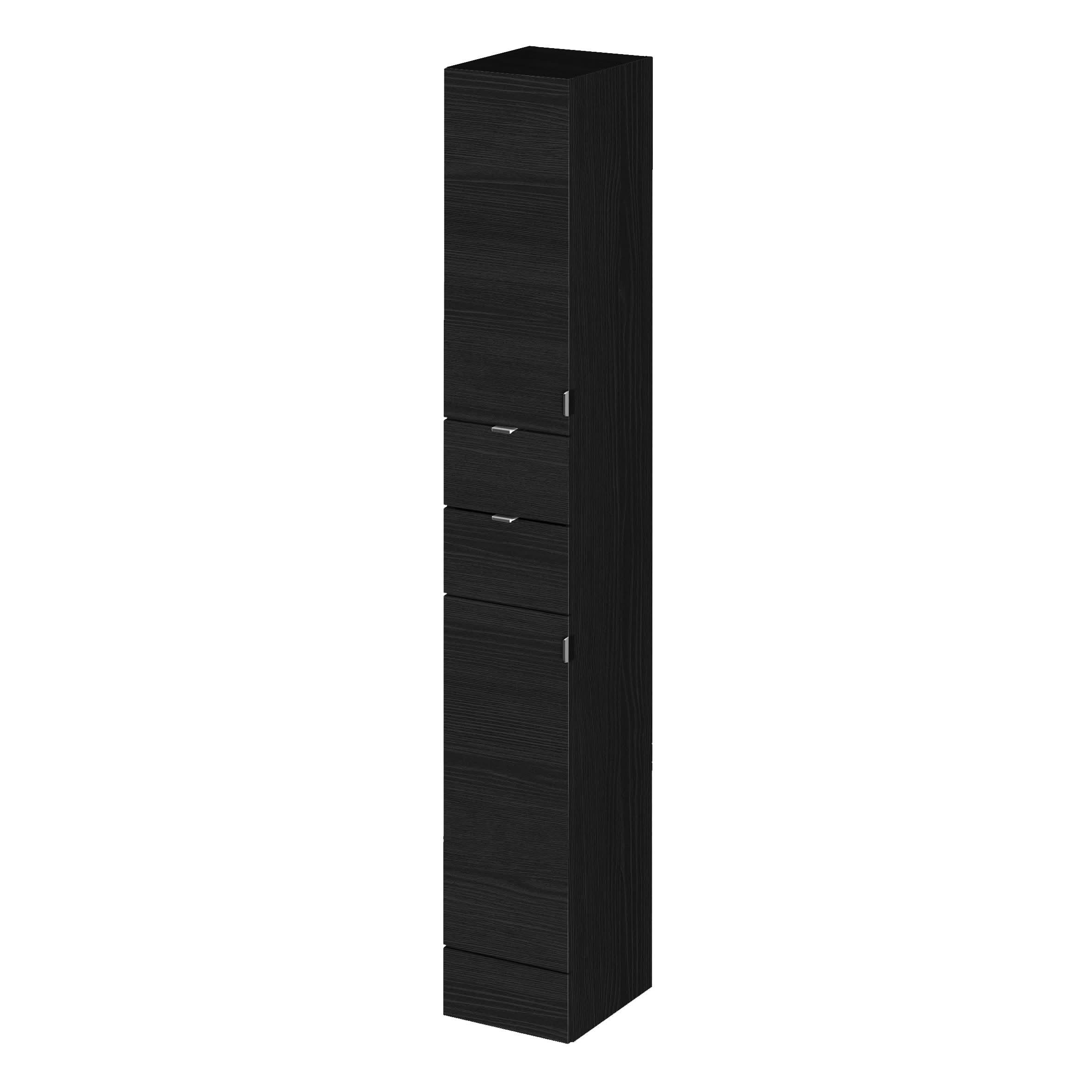 Hudson Reed Fusion Floor Standing Tall Unit 2 Door 2 Drawer, Contemporary Design Bathroom Storage Cabinet in Charcoal Black, 300mm
