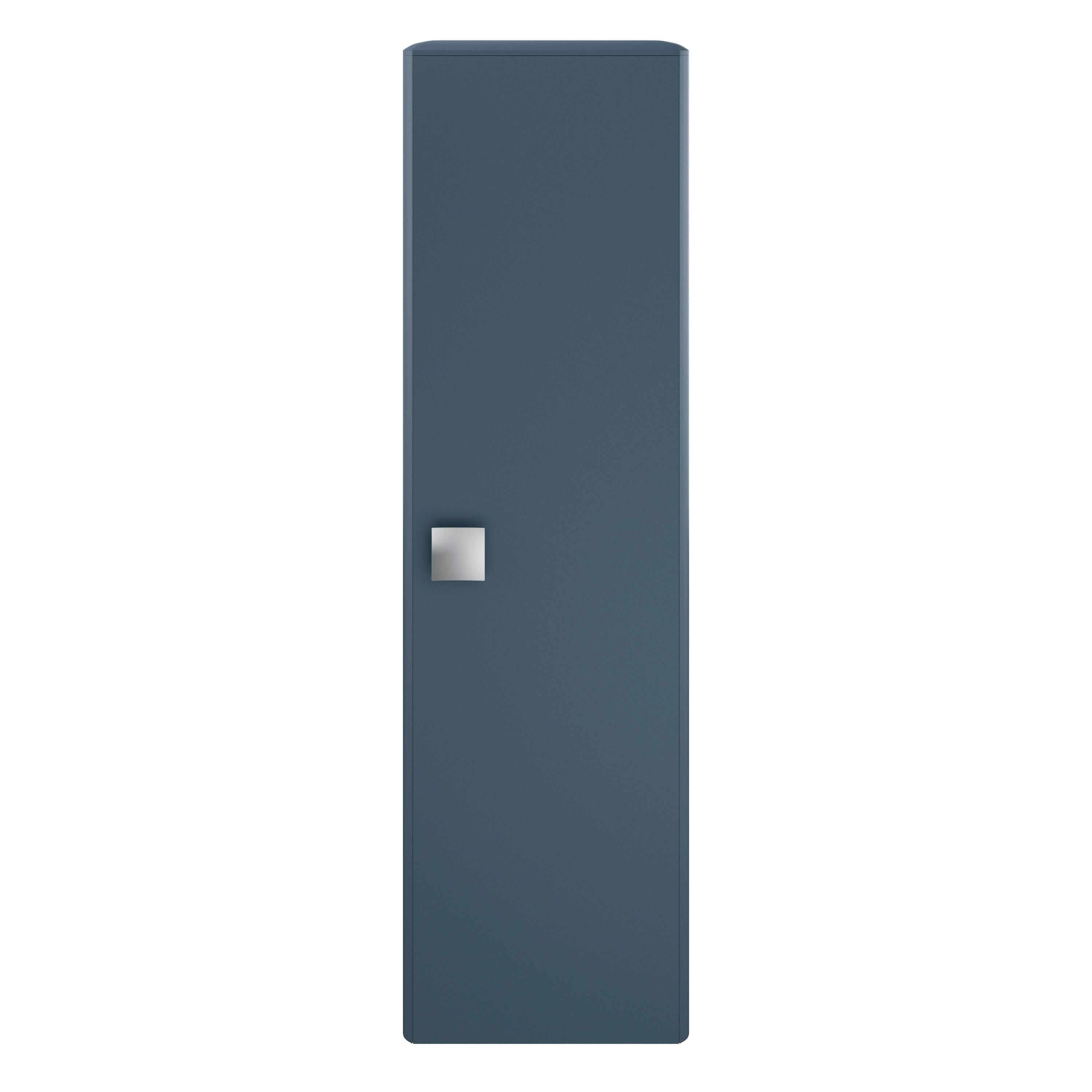 Hudson Reed Sarenna Wall Hung Tall Unit with Soft-Close Door, Modern Curved Design Bathroom Storage Cabinet in Mineral Blue, 350mm