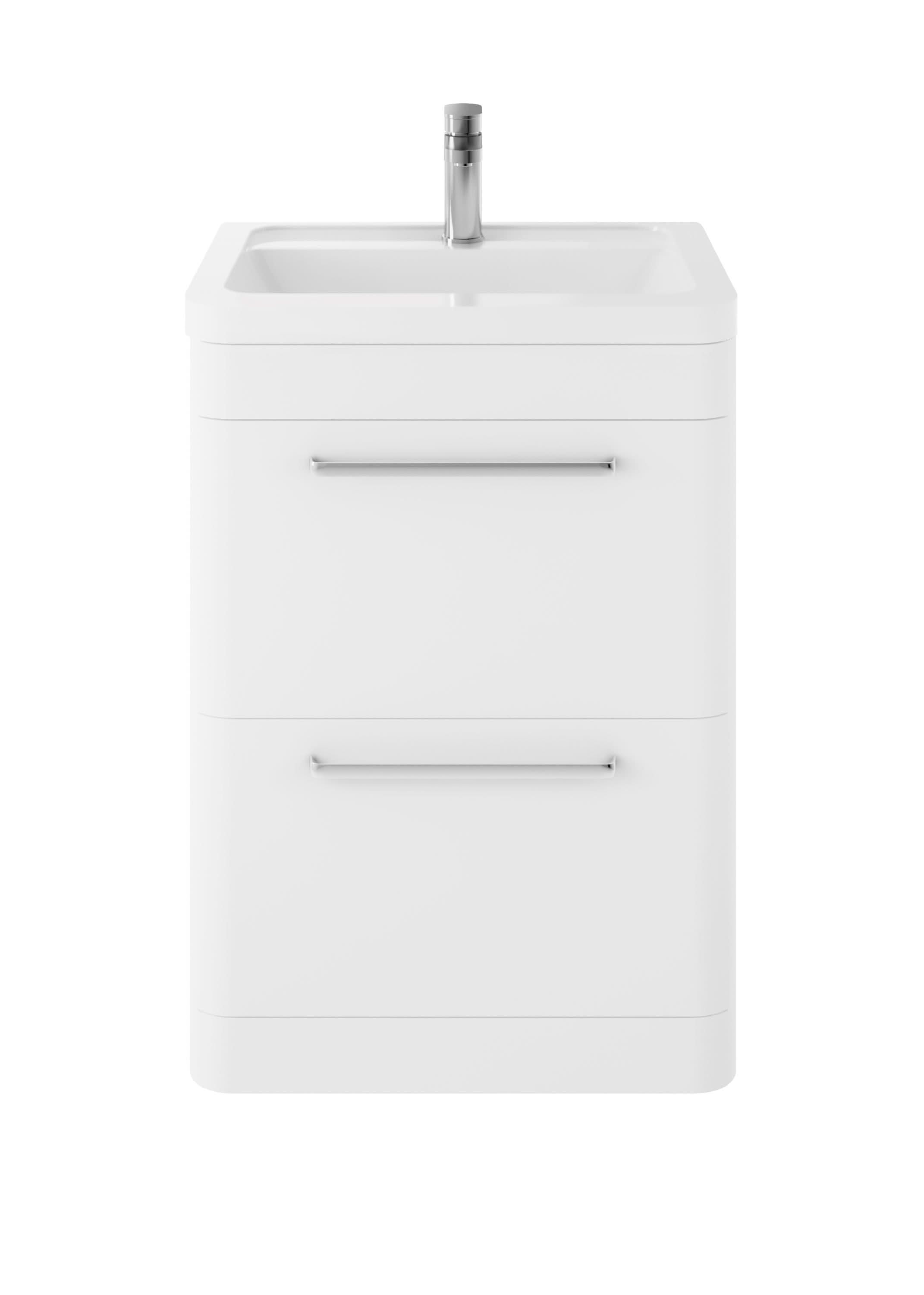 Hudson Reed Solar Floor Standing 2 Door Vanity Unit with Ceramic Basin, Durable Modern Vanity Unit in Pure White, 600mm