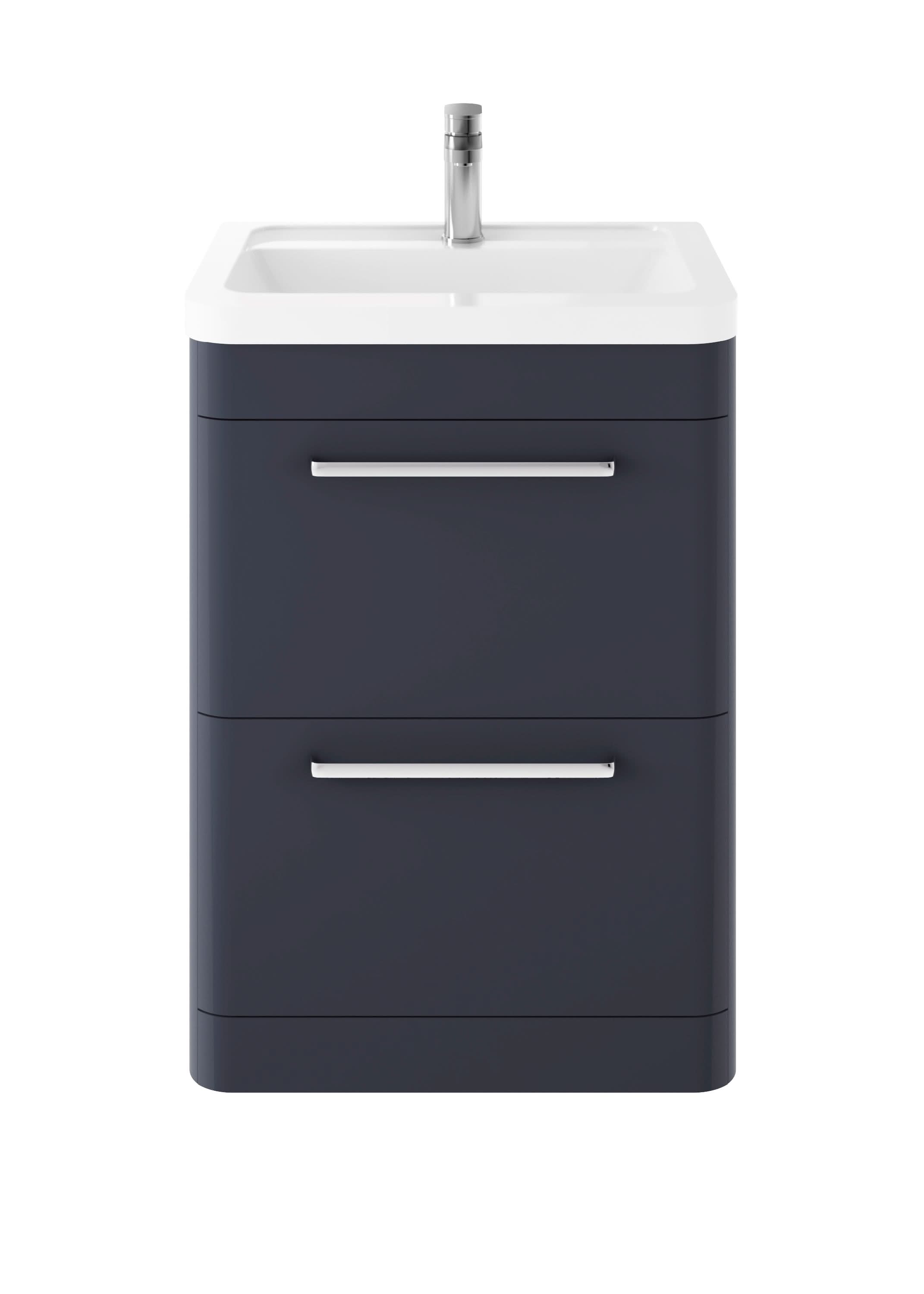 Hudson Reed Solar Floor Standing 2 Door Vanity Unit with Ceramic Basin, Durable Modern Vanity Unit in Indigo Blue, 600mm