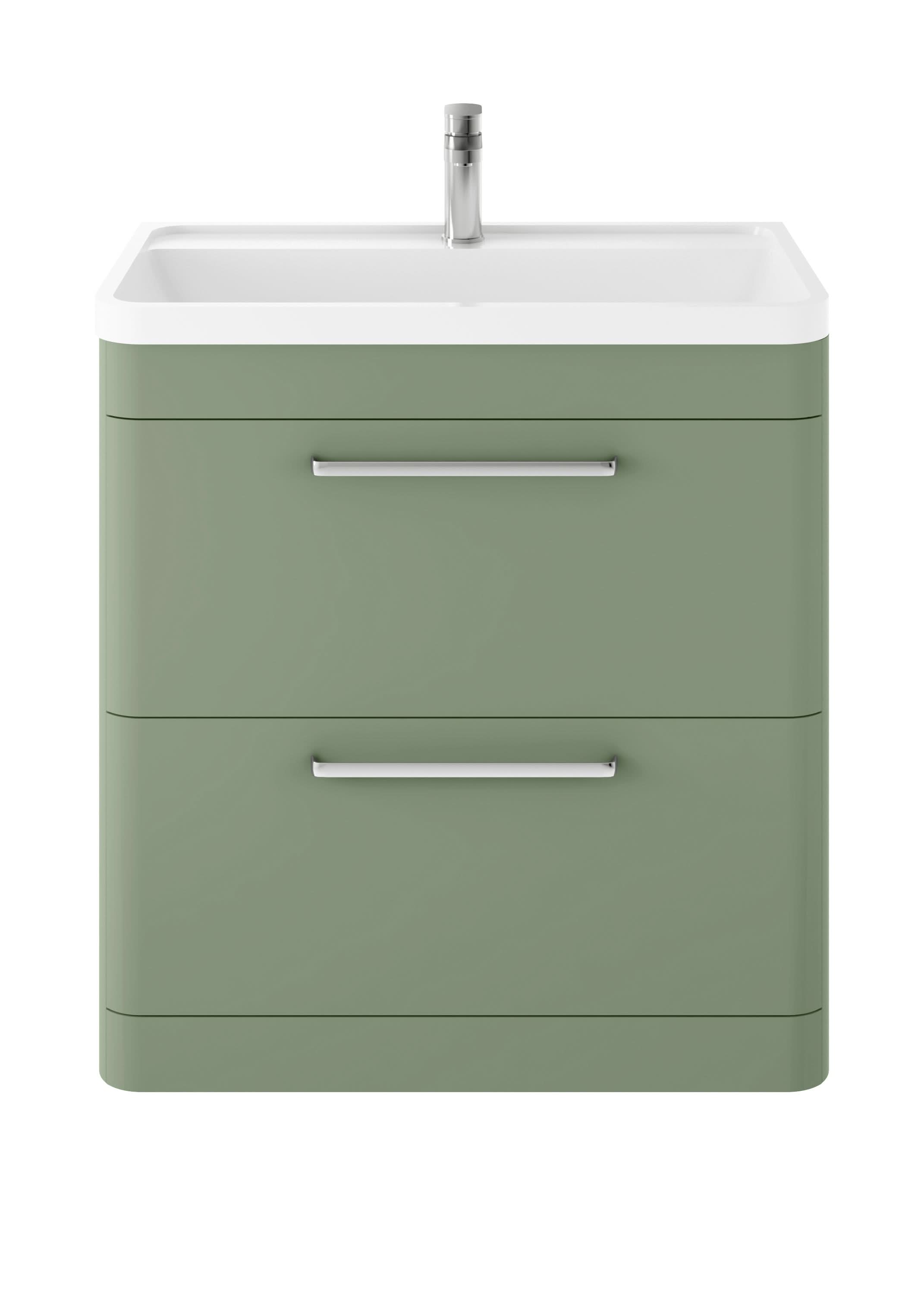 Hudson Reed Solar Floor Standing 2 Door Vanity Unit with Polymarble Basin, Durable Modern Vanity Unit in Fern Green, 800mm