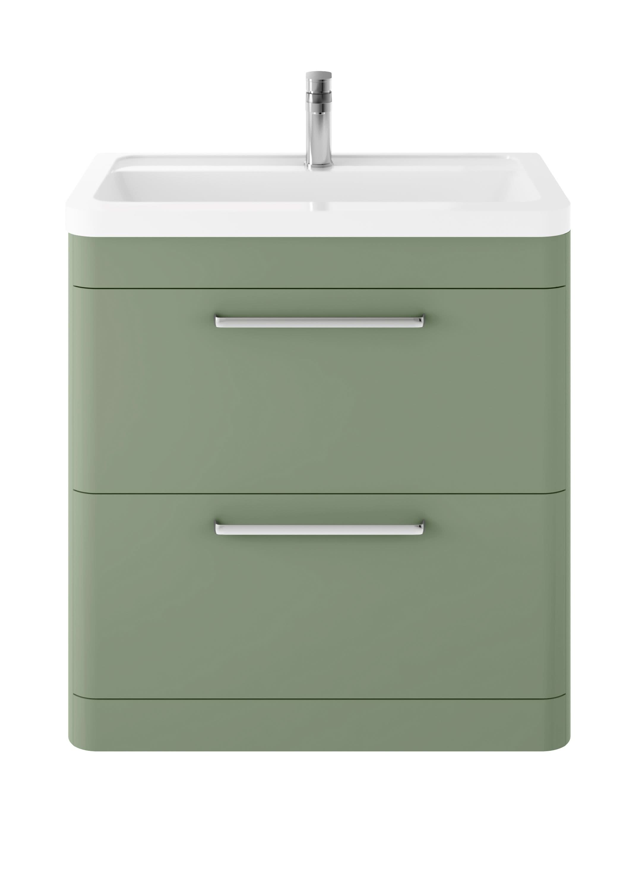 Hudson Reed Solar Floor Standing 2 Door Vanity Unit with Ceramic Basin, Durable Modern Vanity Unit in Fern Green, 800mm