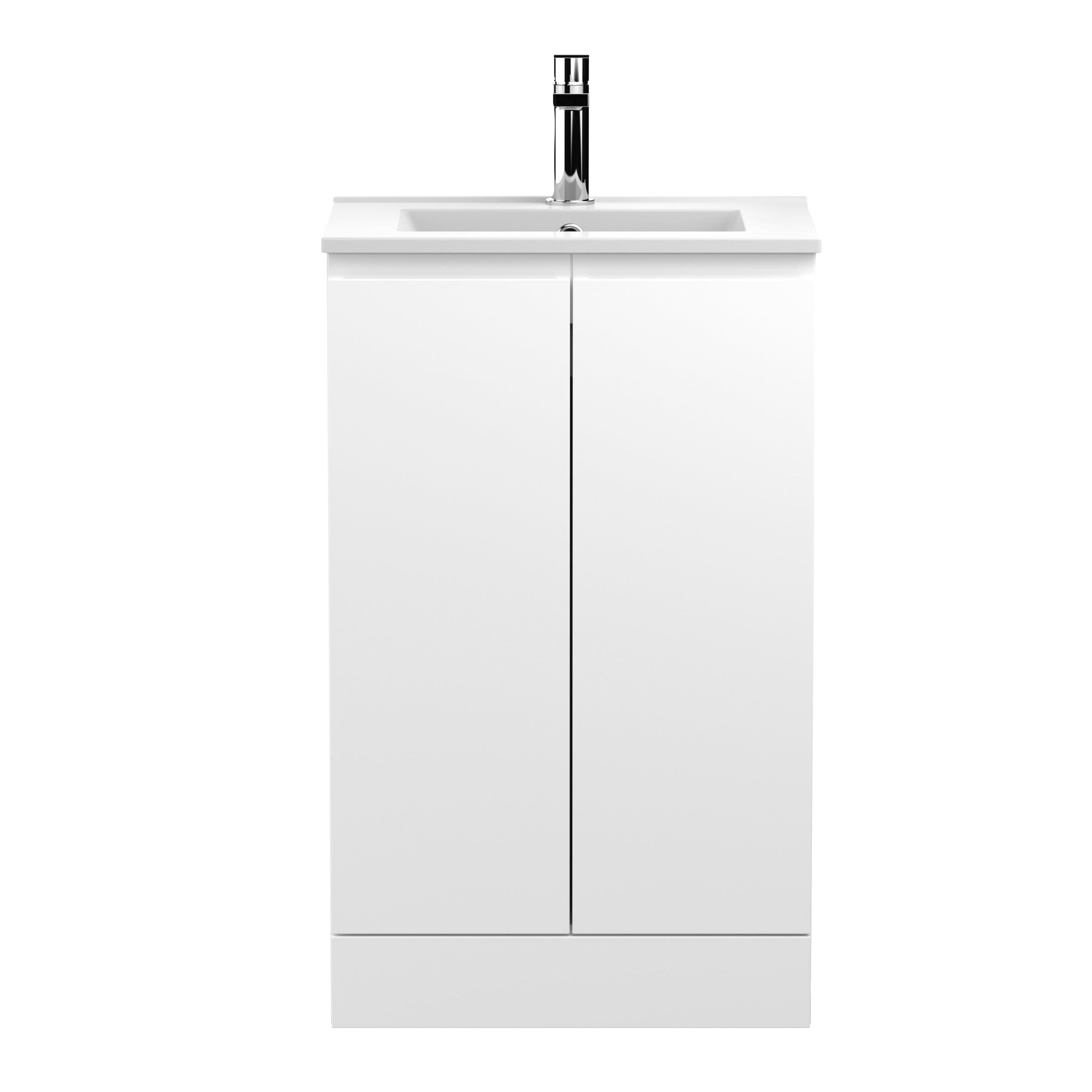 Hudson Reed Urban Floor Standing 2 Soft Close Door Vanity Unit with Minimalist Basin, Modern Vanity Unit in Satin White, 500mm