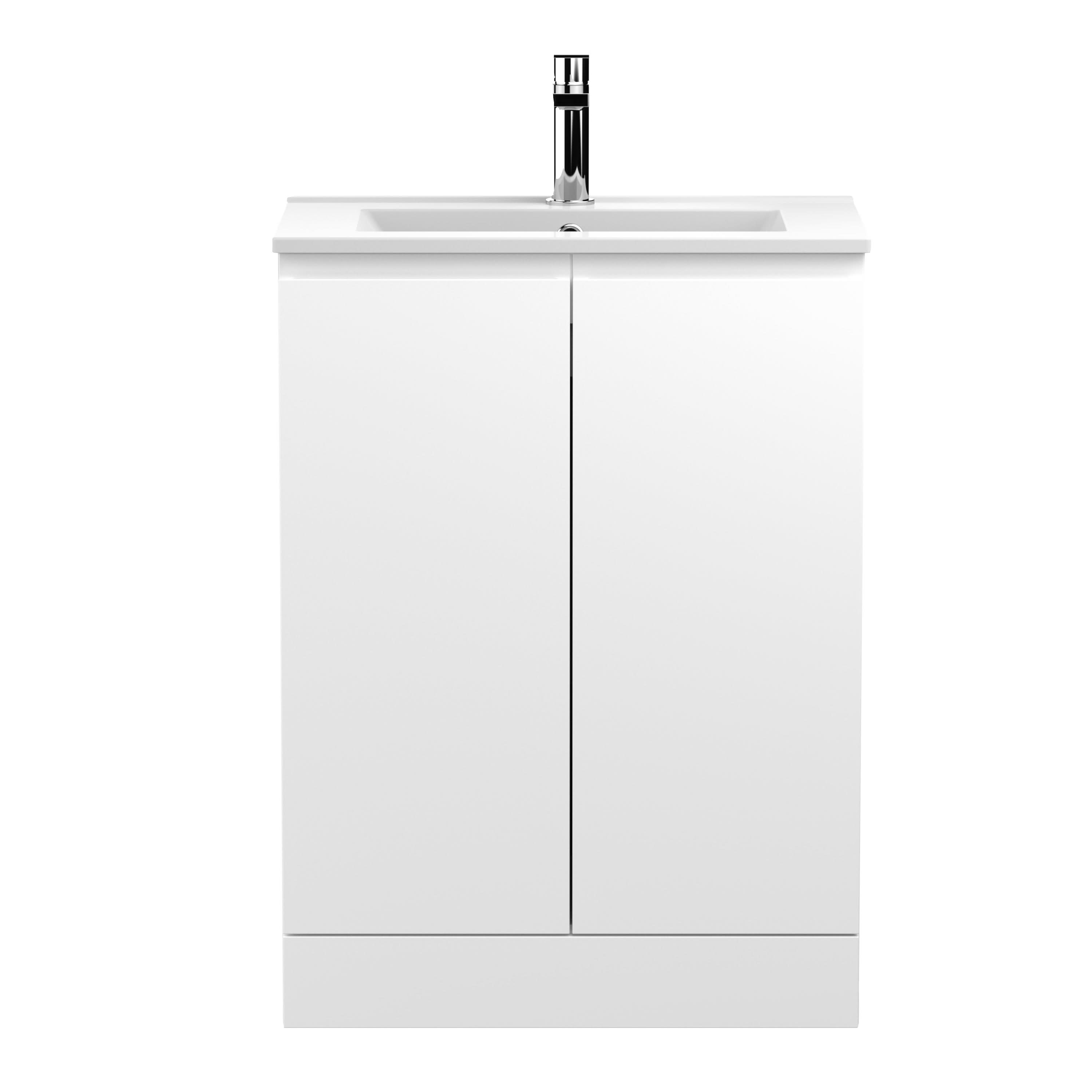 Hudson Reed Urban Floor Standing 2 Soft Close Door Vanity Unit with Minimalist Basin, Modern Vanity Unit in Satin White, 600mm