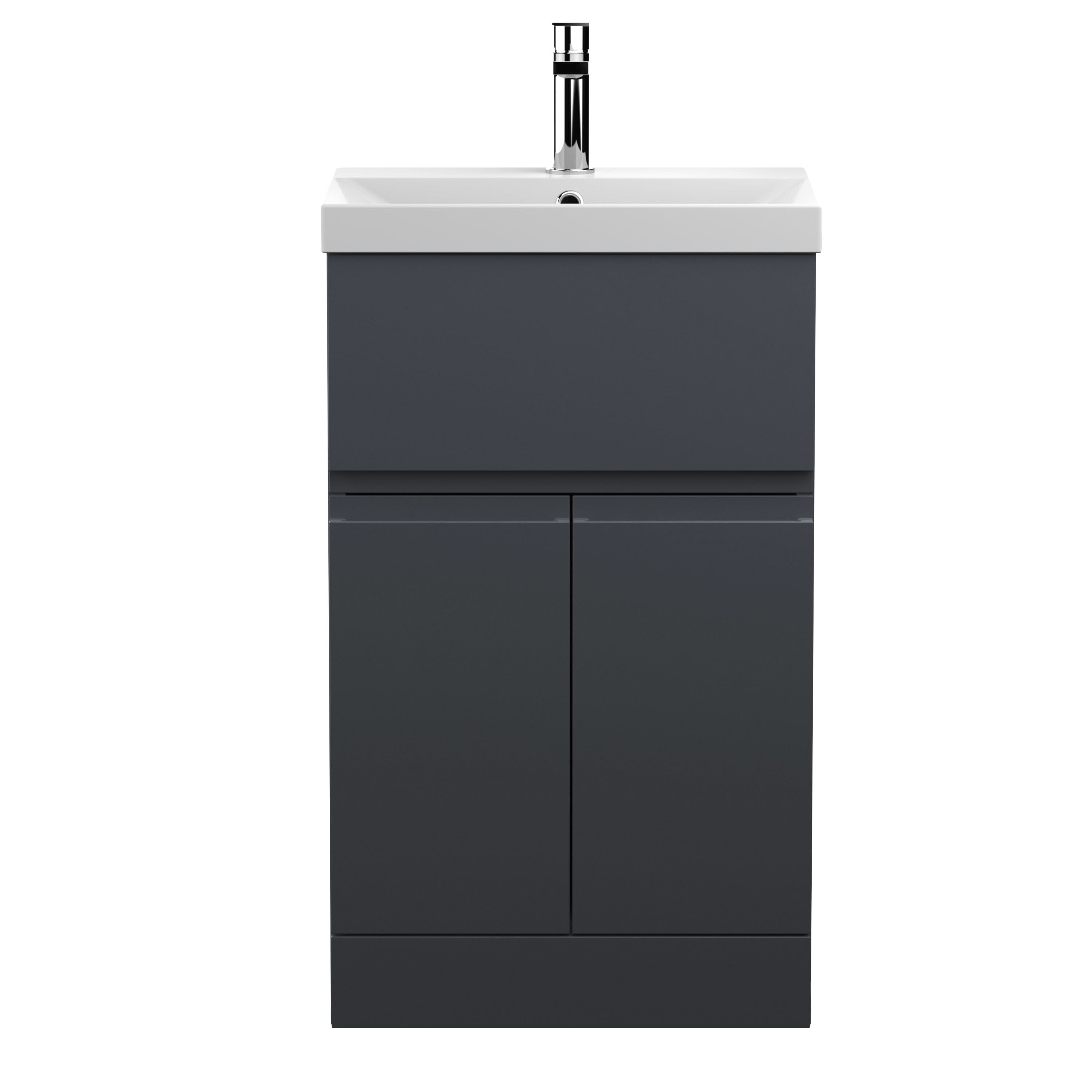 Hudson Reed Urban Floor Standing 2 Door 1 Drawer Vanity Unit with Thin-Edge Basin, Modern Vanity Unit in Soft Black, 500mm