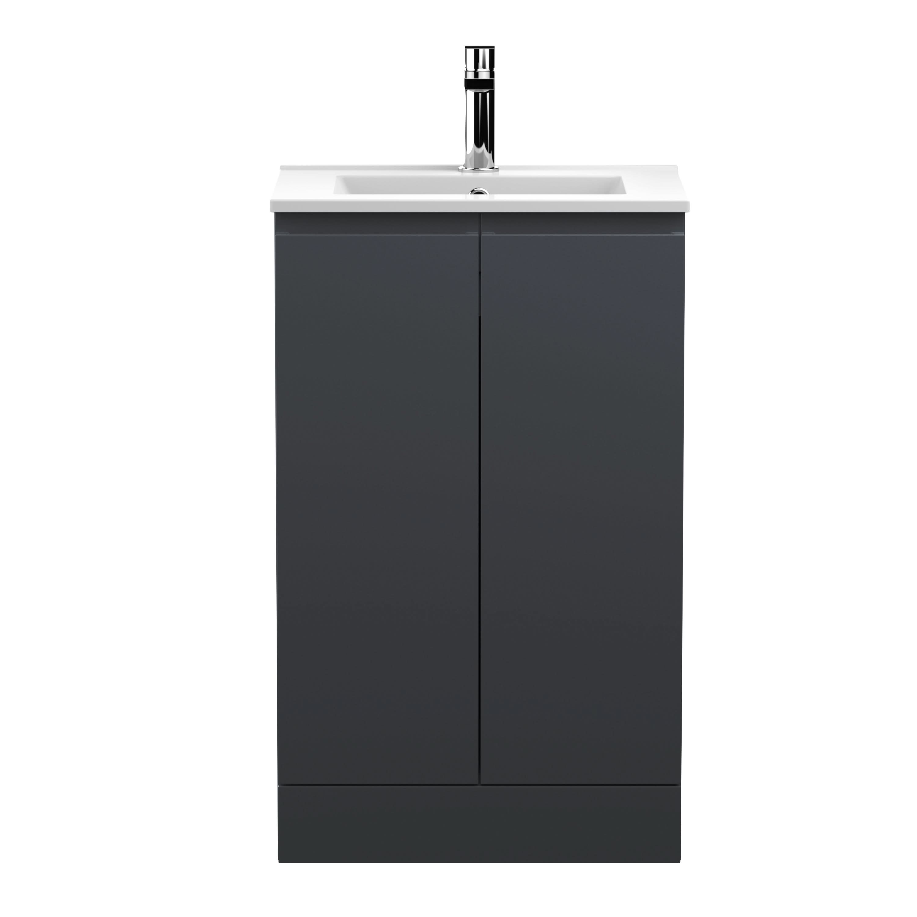 Hudson Reed Urban Floor Standing 2 Soft Close Door Vanity Unit with Minimalist Basin, Modern Vanity Unit in Soft Black, 800mm