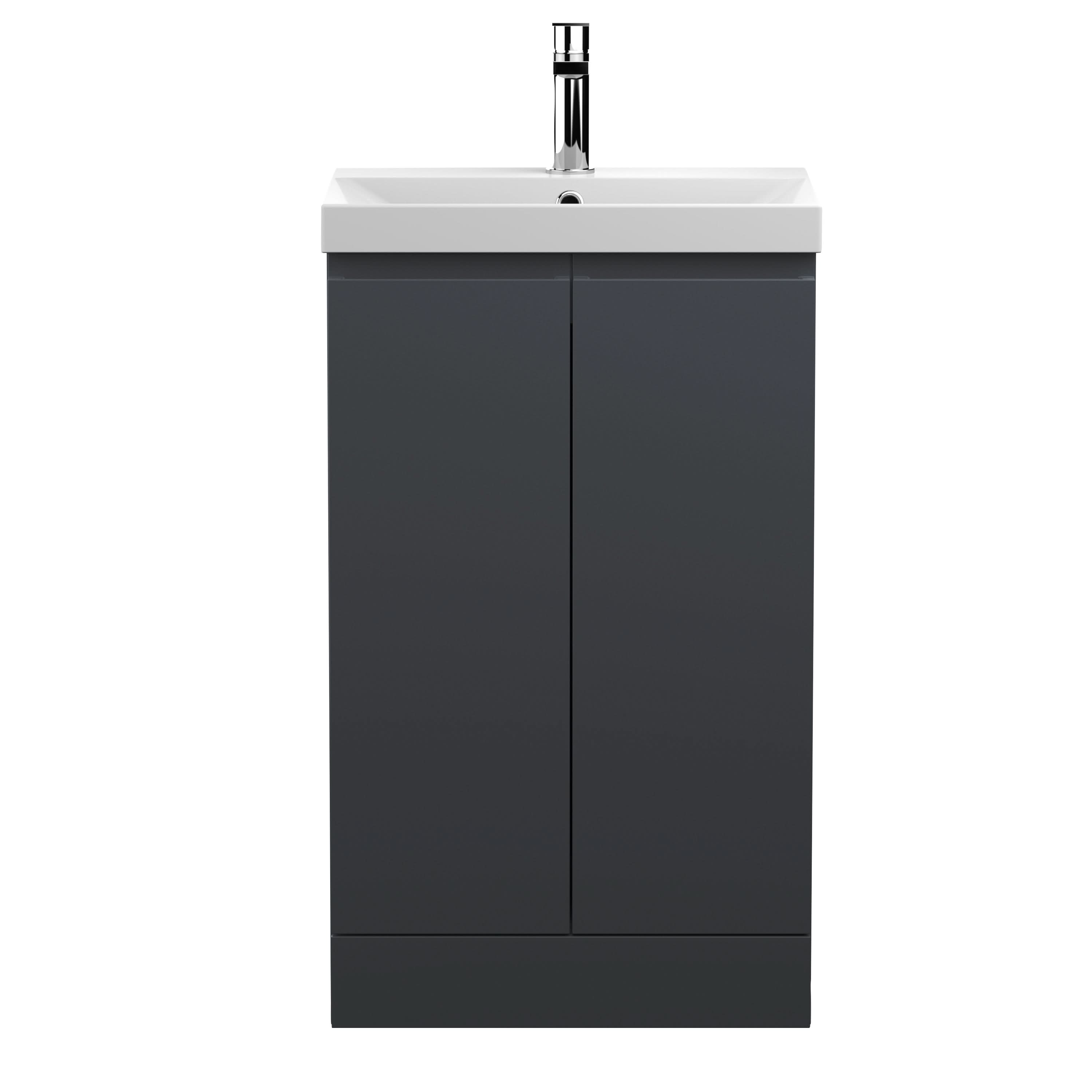 Hudson Reed Urban Floor Standing 2 Soft Close Door Vanity Unit with Thin-Edge Basin, Modern Vanity Unit in Soft Black, 800mm