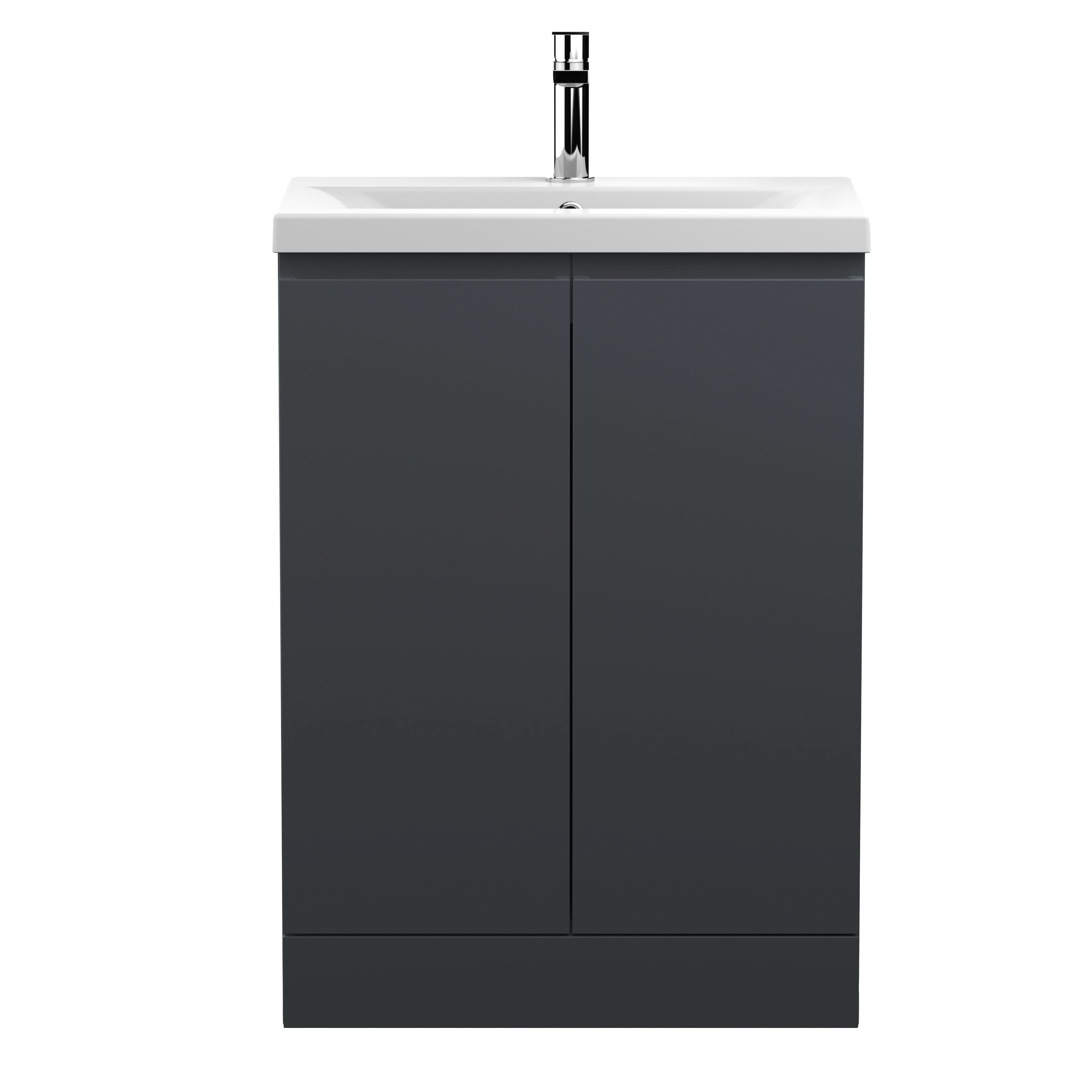 Hudson Reed Urban Floor Standing 2 Soft Close Door Vanity Unit with Mid-Edge Basin, Modern Vanity Unit in Soft Black, 600mm