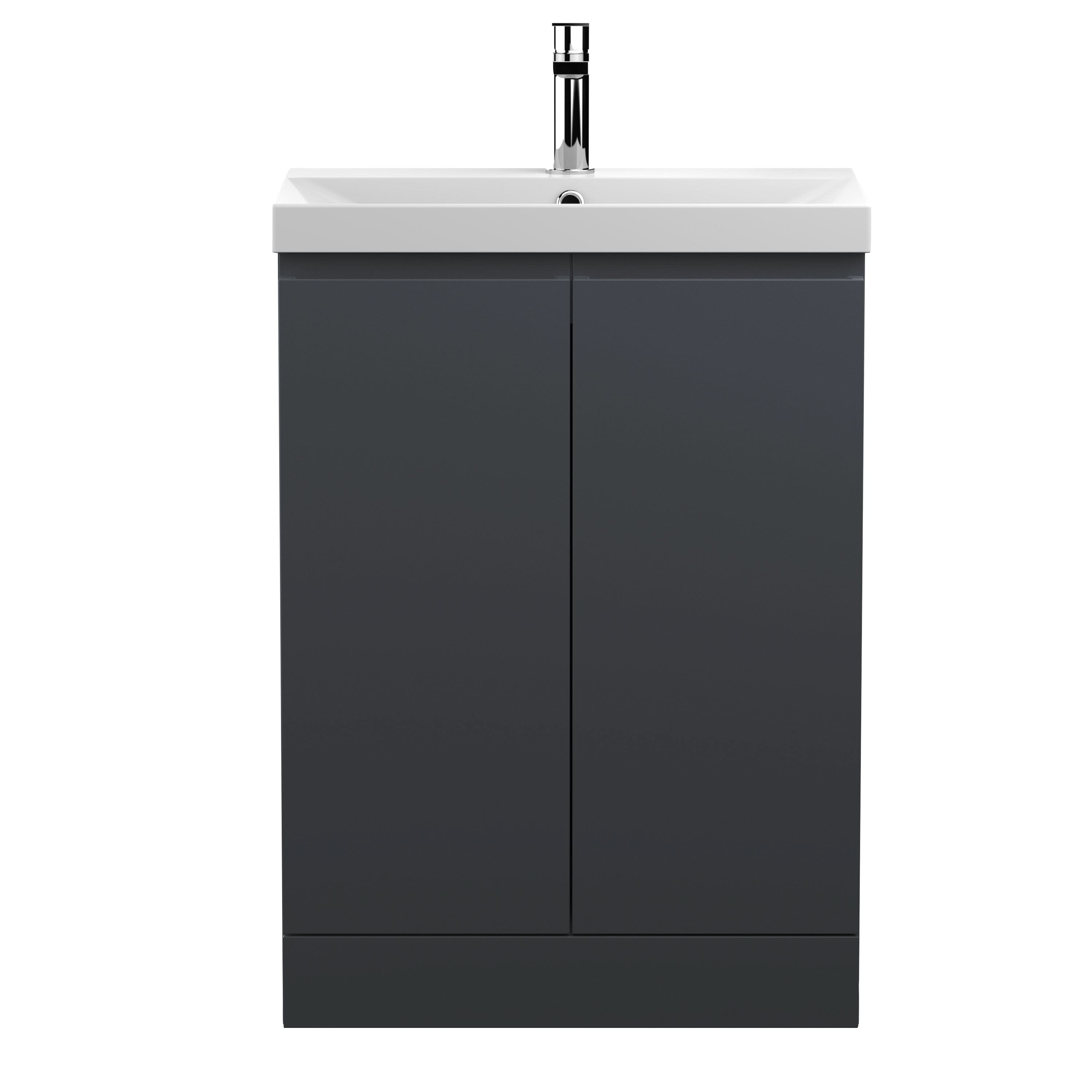 Hudson Reed Urban Floor Standing 2 Soft Close Door Vanity Unit with Thin-Edge Basin, Modern Vanity Unit in Soft Black, 600mm