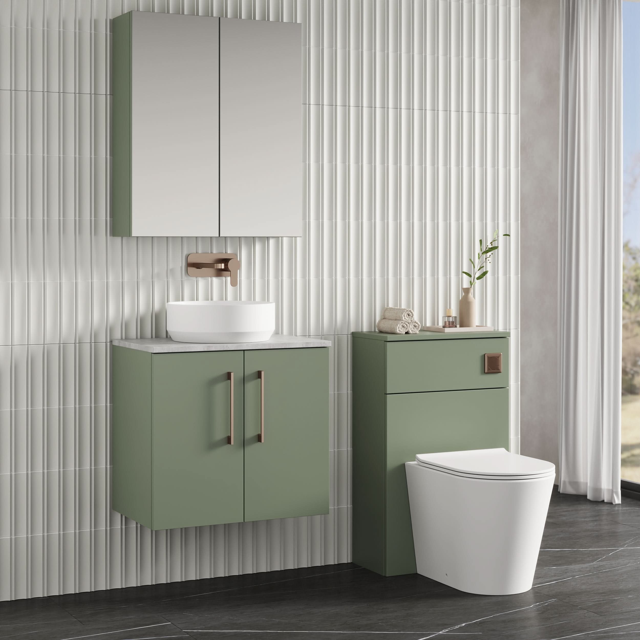 Nuie Arno 2 Door Wall Hung Vanity Unit With Bellato Grey Worktop 600mm Wide