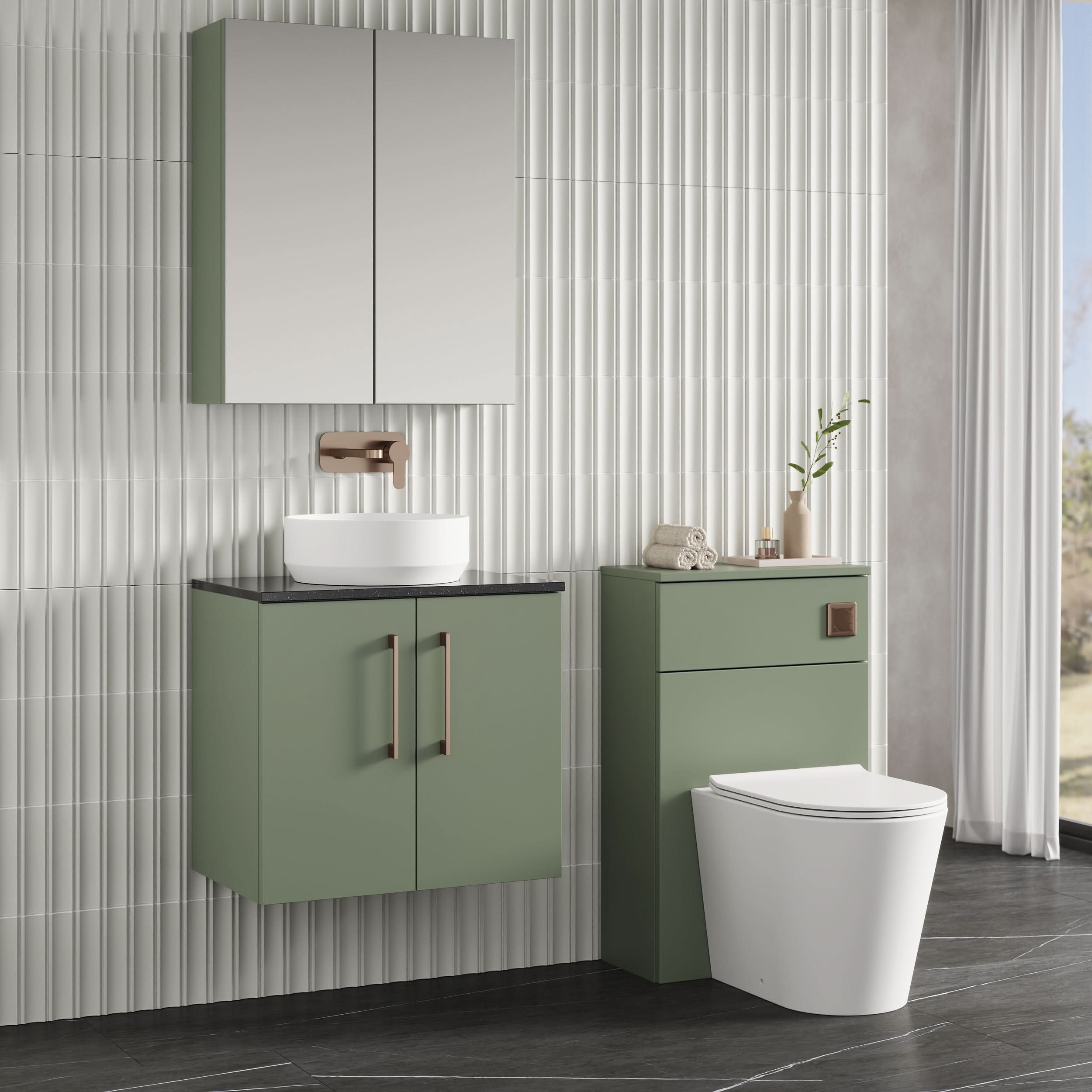 Nuie Arno 2 Door Wall Hung Vanity Unit With Sparkling Black Worktop 600mm Wide