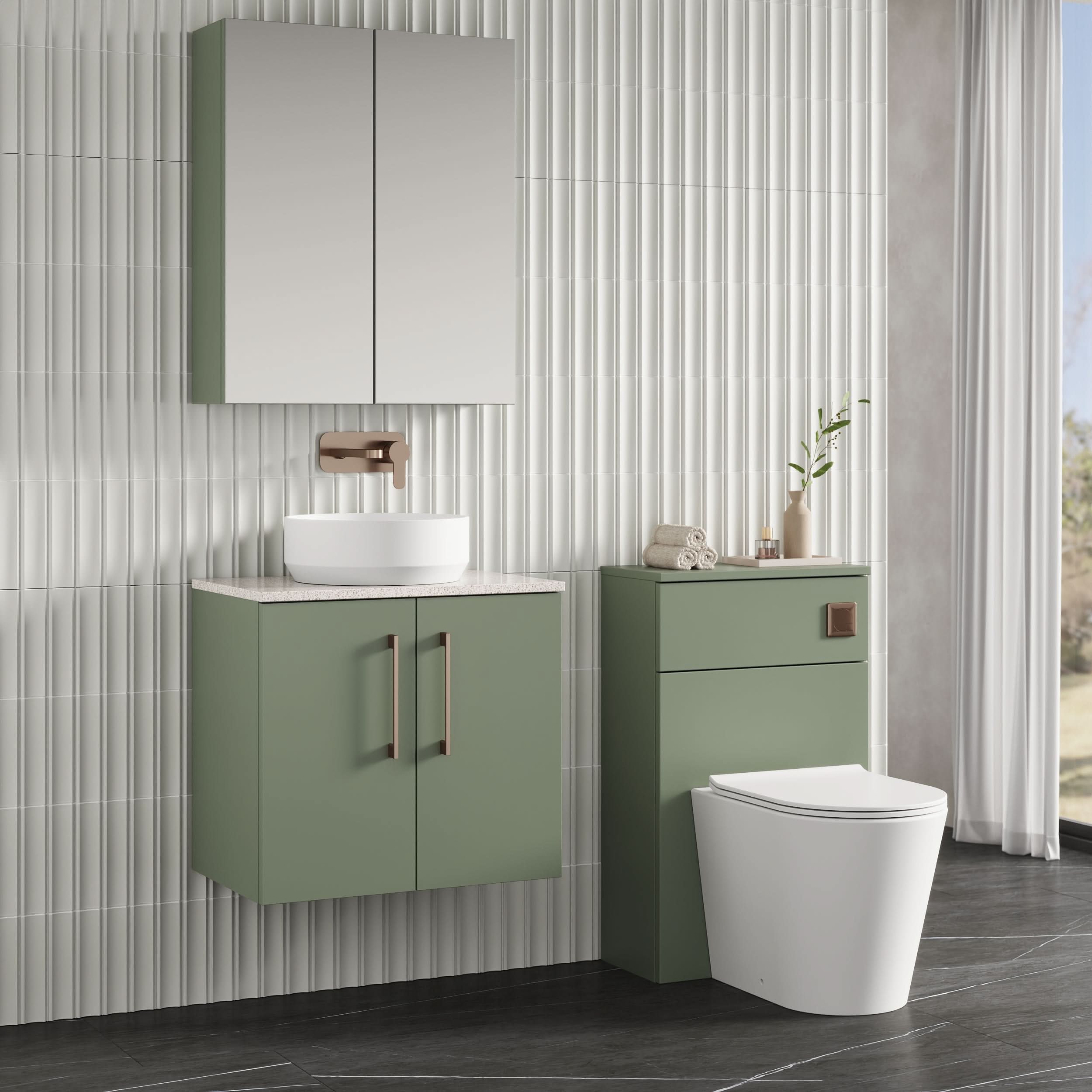 Nuie Arno 2 Door Wall Hung Vanity Unit With Sparkling White Worktop 600mm Wide