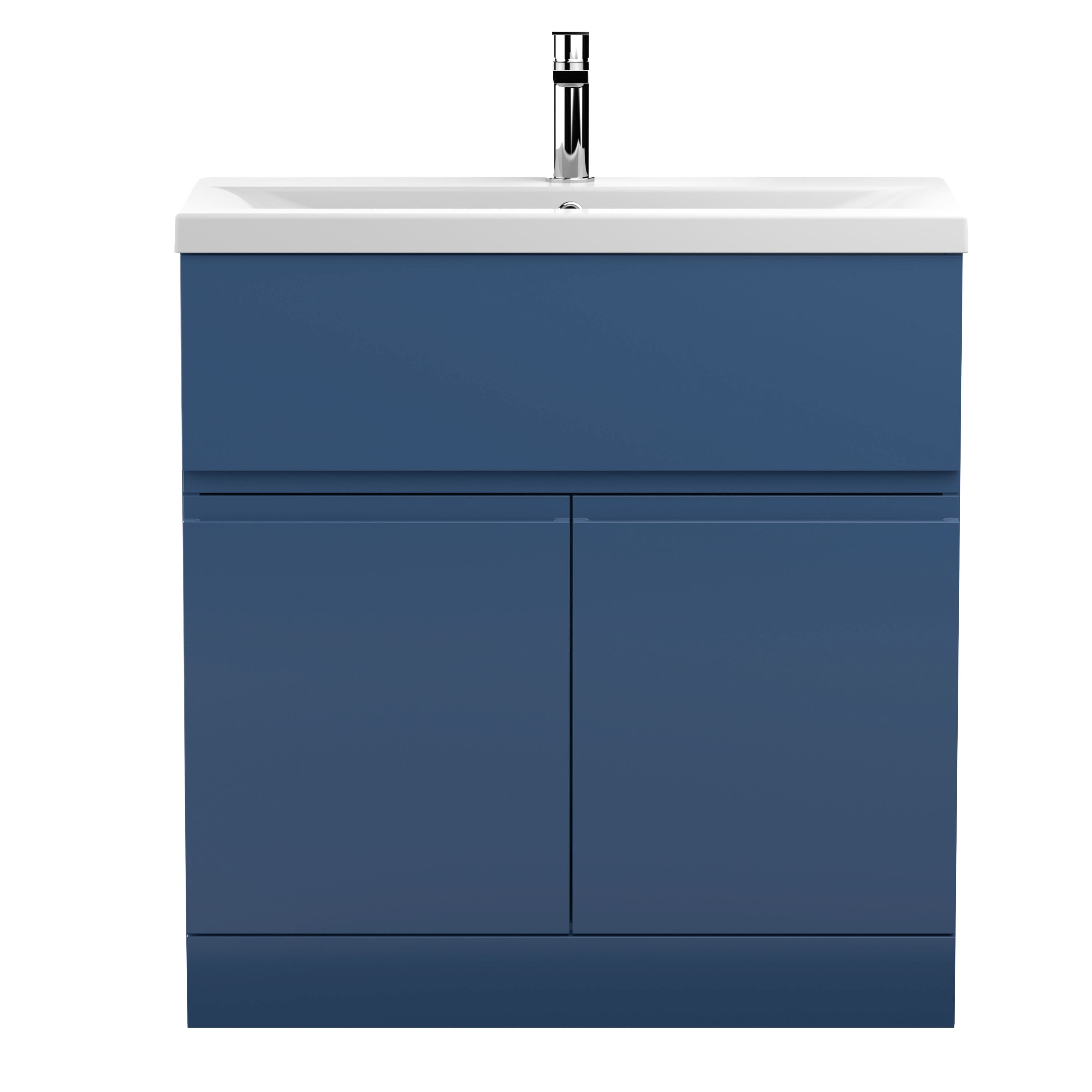 Hudson Reed Urban Floor Standing 2 Door 1 Drawer Vanity Unit with Mid-Edge Basin, Durable Modern Vanity Unit in Satin Blue, 800mm