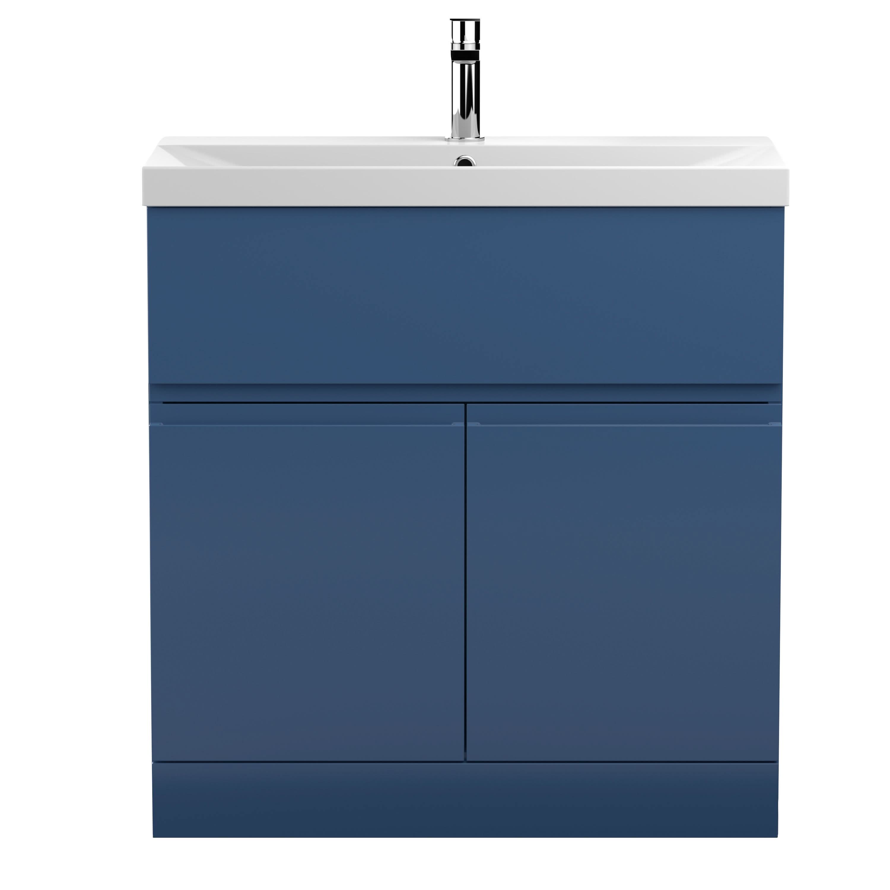 Hudson Reed Urban Floor Standing 2 Door 1 Drawer Vanity Unit with Thin-Edge Basin, Modern Vanity Unit in Satin Blue, 800mm