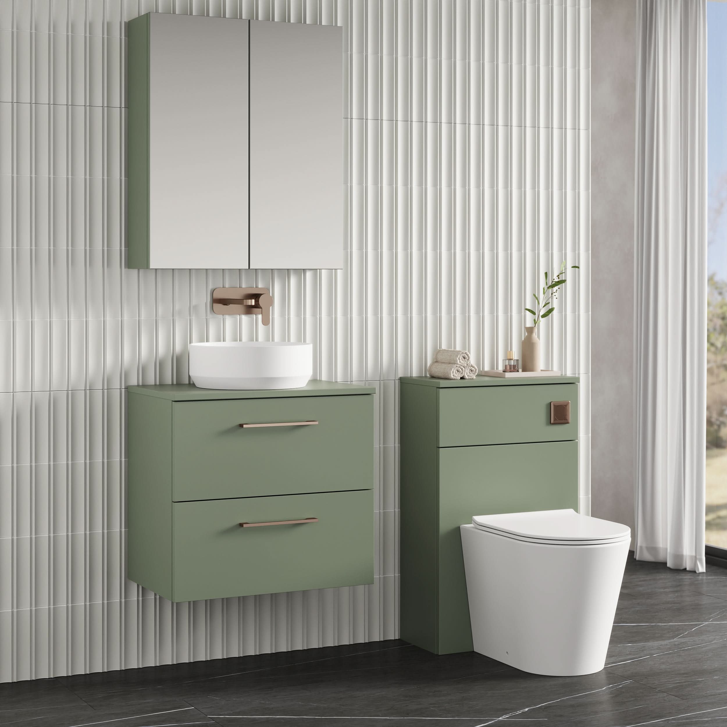 Nuie Arno 2 Drawer Wall Hung Vanity Unit With Worktop 600mm Wide