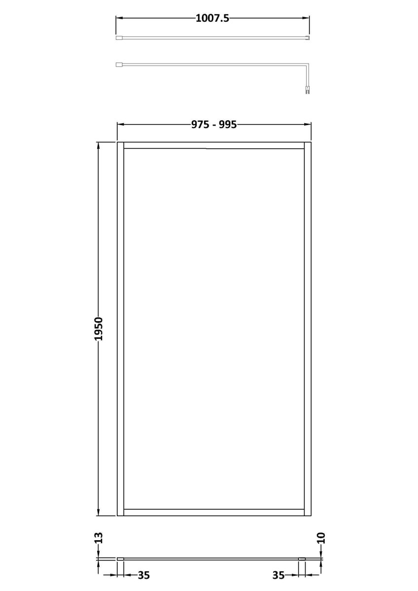 Hudson Reed Full Outer Frame Wetroom Screen, Toughened Glass with Support Bar & Wetroom Shower Screen in Brushed Brass, 1950x1000mm