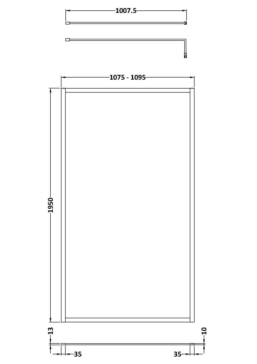 Hudson Reed Full Outer Frame Wetroom Screen, Toughened Glass with Support Bar & Wetroom Shower Screen in Brushed Brass, 1950x1100mm