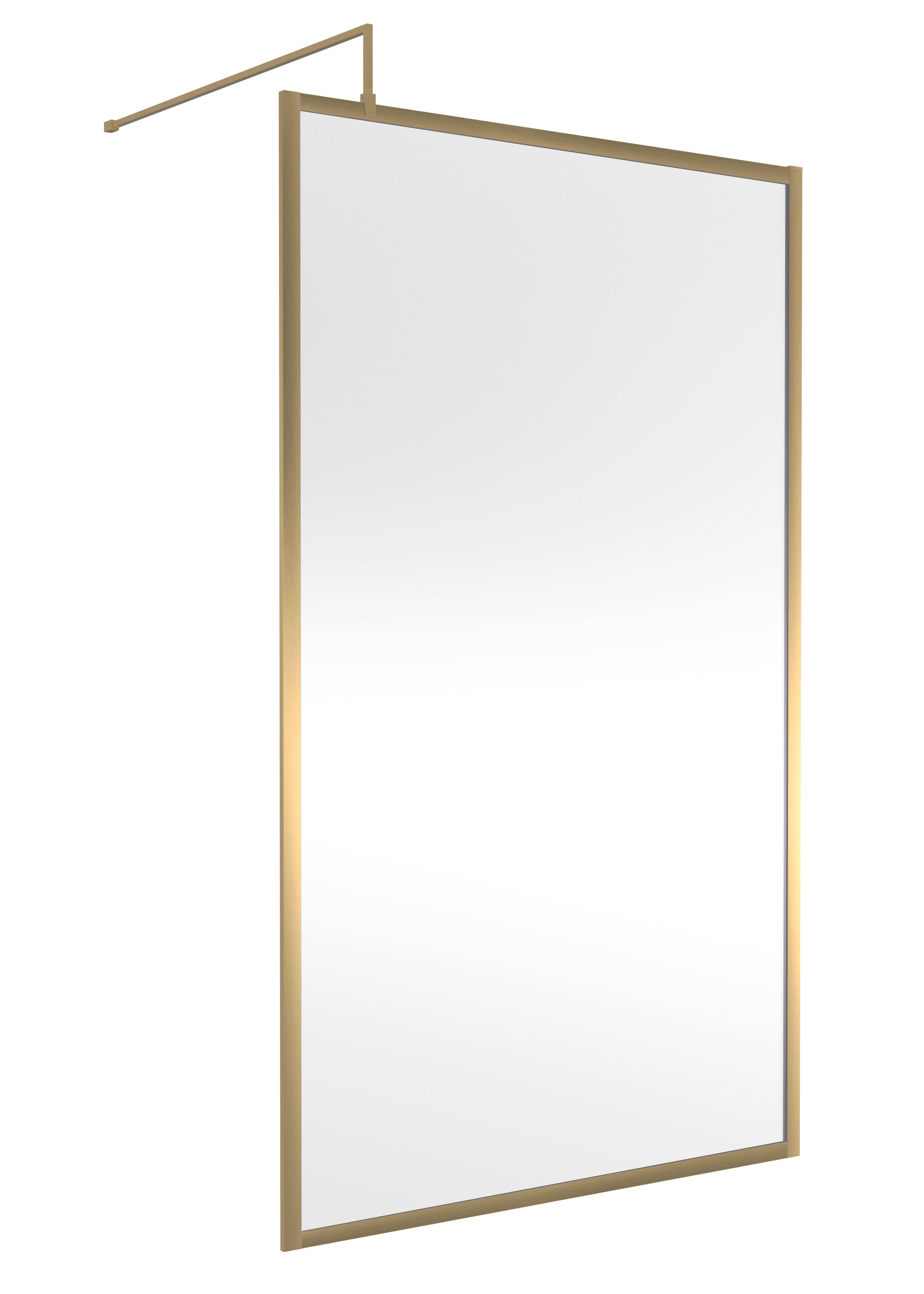 Hudson Reed Full Outer Frame Wetroom Screen, Toughened Glass with Support Bar & Wetroom Shower Screen in Brushed Brass, 1950x1200mm