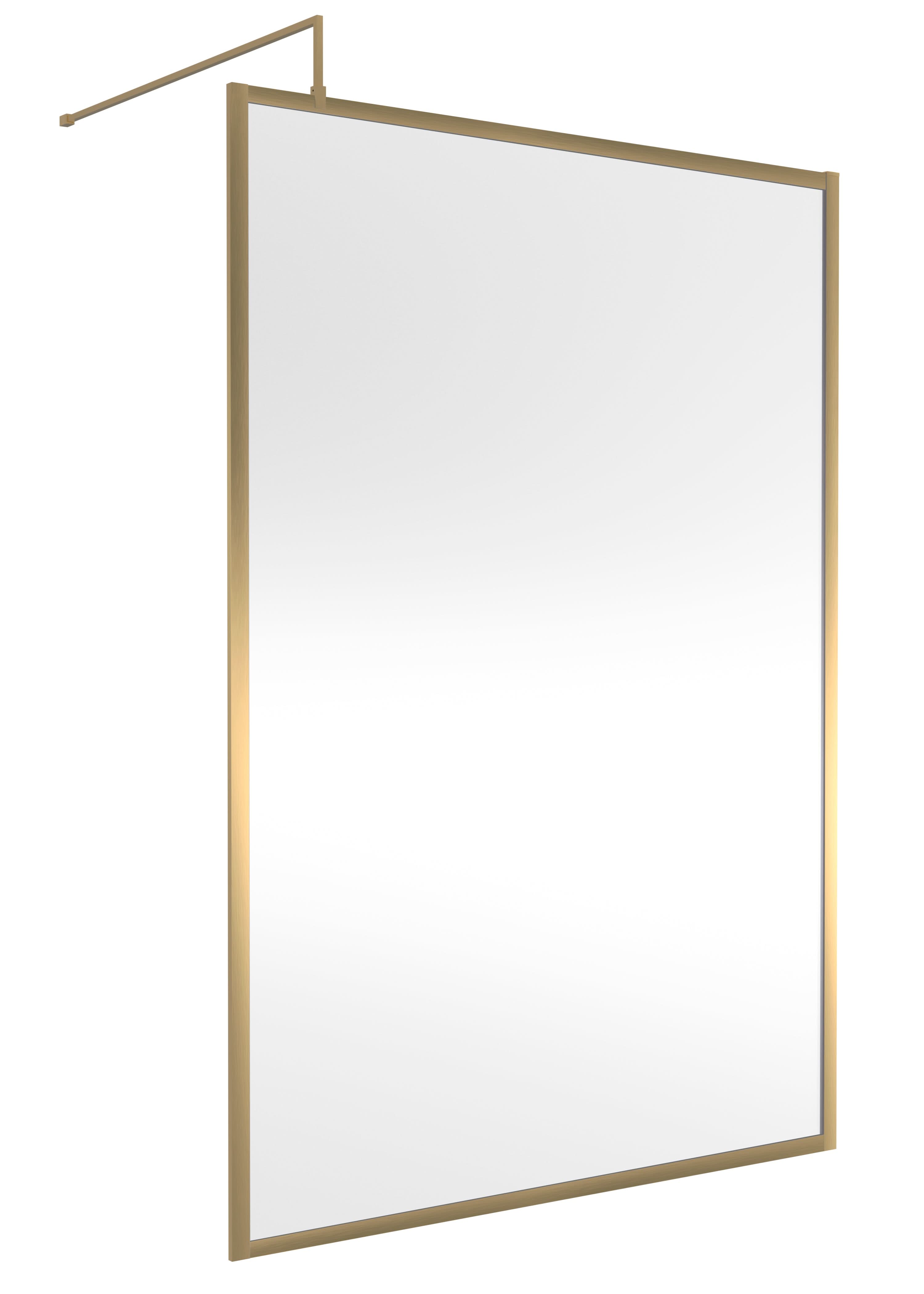 Hudson Reed Full Outer Frame Wetroom Screen, Toughened Glass with Support Bar & Wetroom Shower Screen in Brushed Brass, 1950x1400mm