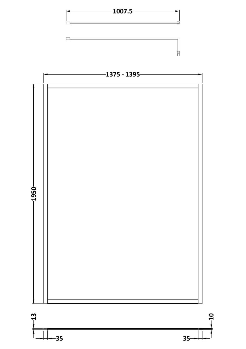 Hudson Reed Full Outer Frame Wetroom Screen, Toughened Glass with Support Bar & Wetroom Shower Screen in Brushed Brass, 1950x1400mm
