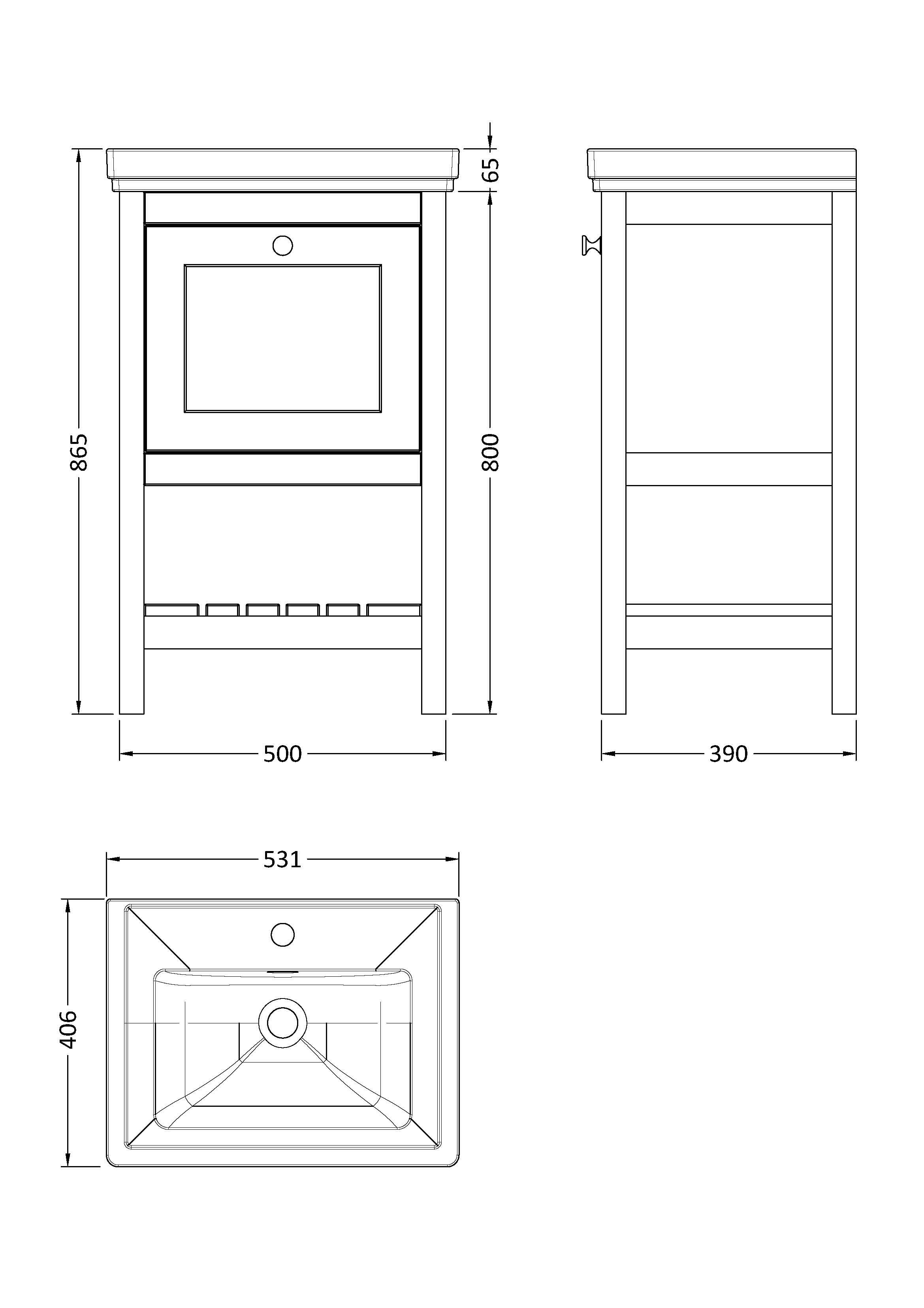 Old London Bexley Floor Standing 1 Drawer Vanity & 1 Tap Hole Fireclay Basin, Stylish Vanity Unit with Basin, Fern Green, 500mm