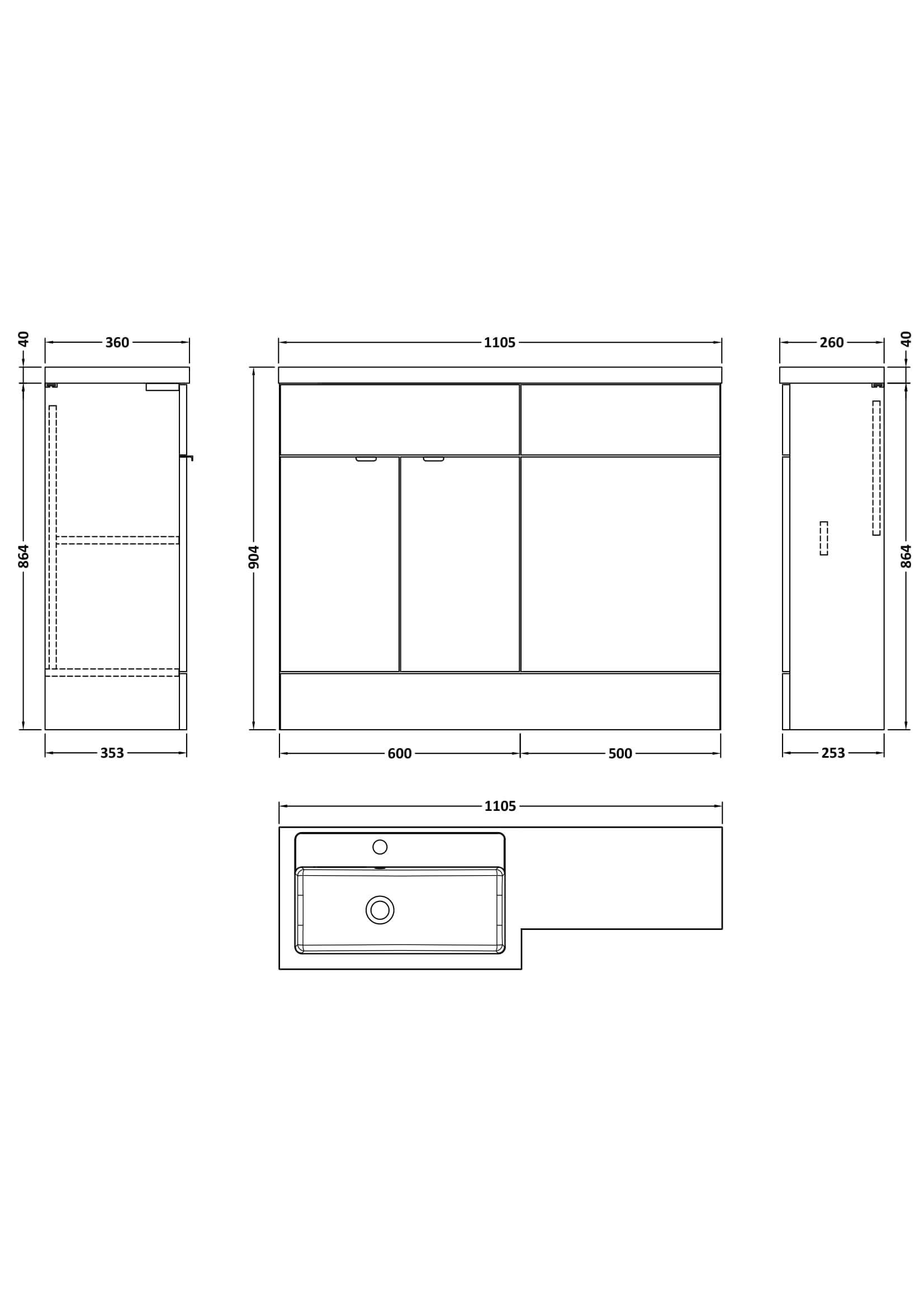 Hudson Reed Fusion Floor Standing 2 Door Vanity Basin & WC Left Hand Combination, Sink Vanity Unit, Charcoal  Black, 1100mm