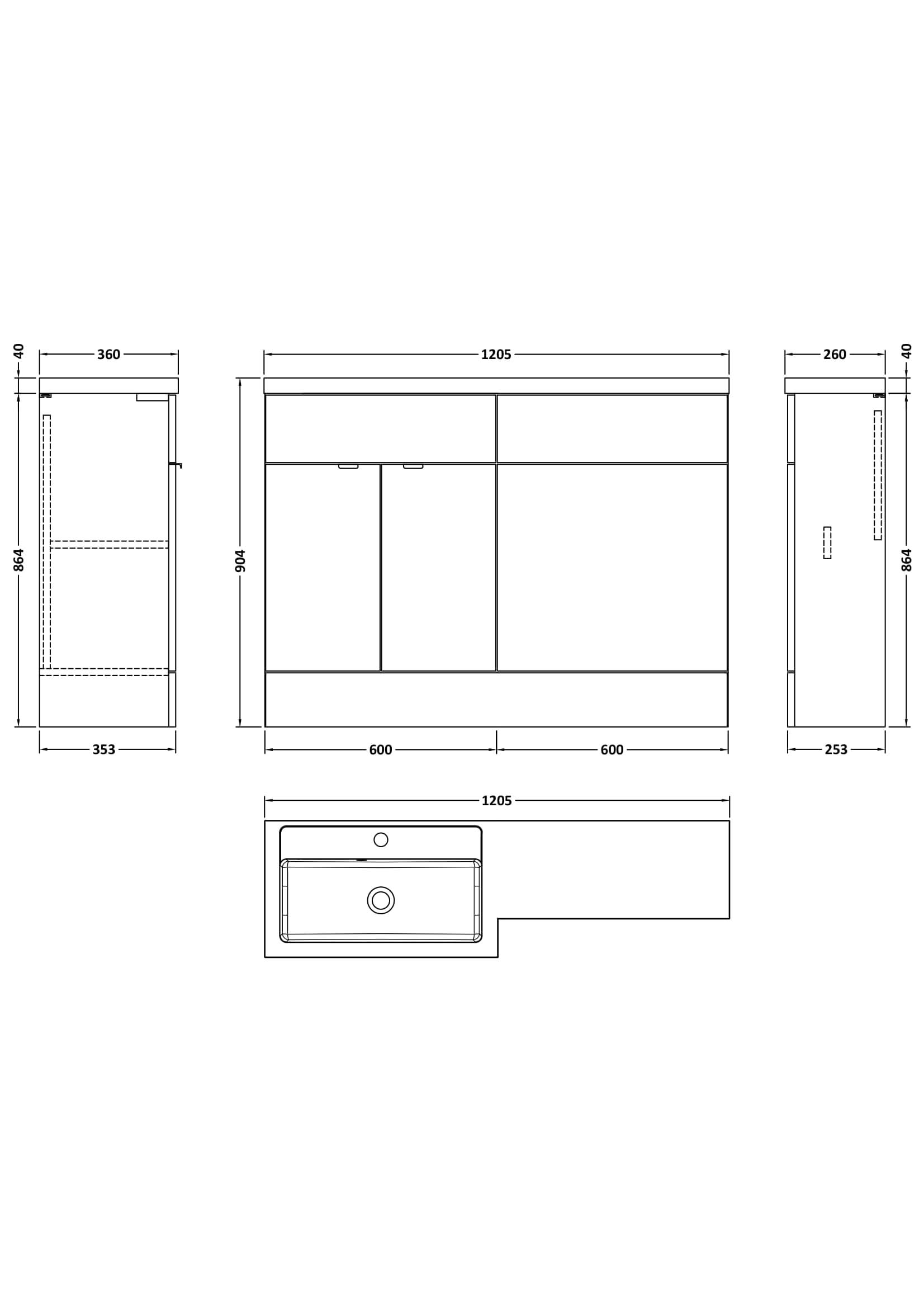 Hudson Reed Fusion Floor Standing 2 Door Vanity Basin & WC Left Hand Combination, Sink Vanity Unit, Charcoal Black, 1200mm