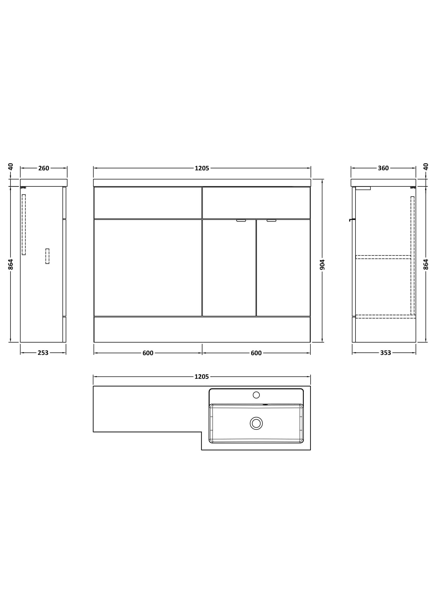 Hudson Reed Fusion Floor Standing 2 Door Vanity Basin & WC Right Hand Combination, Sink Vanity Unit, Charcoal Black, 1200mm