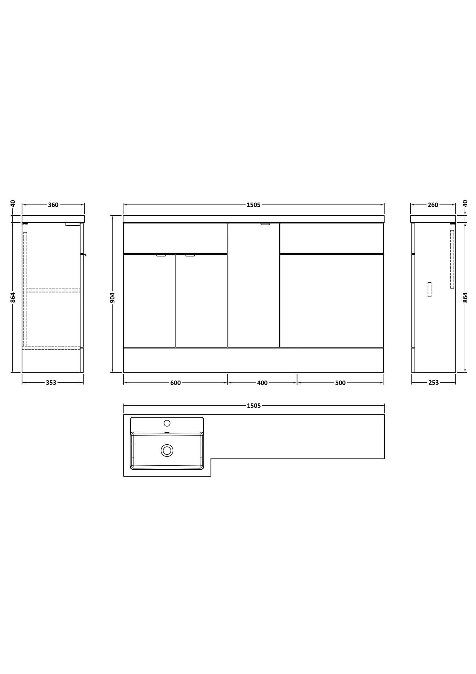 Hudson Reed Fusion Floor Standing 3 Door Vanity Basin & WC Left Hand Combination, Sink Vanity Unit, Charcoal Black, 1500mm