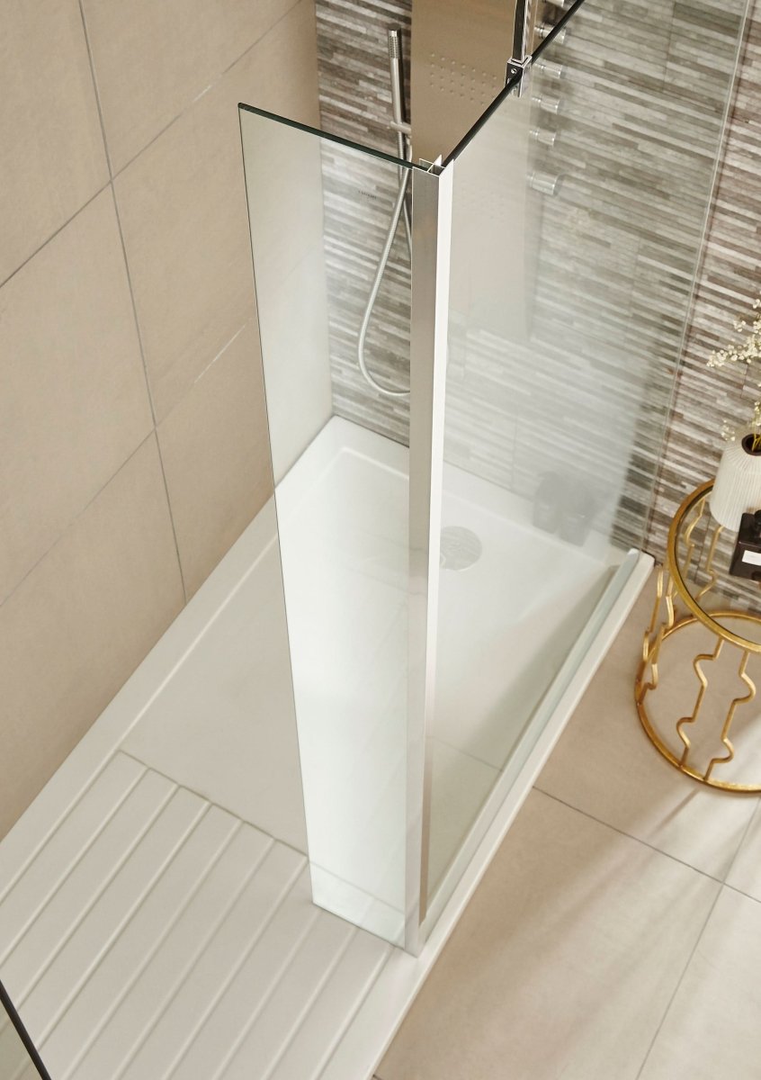 Hudson Reed Wetroom Return Screen Frameless, Durable Toughened Safety Glass Wet Room Glass Panels & Shower Screen in Chrome, 215mm