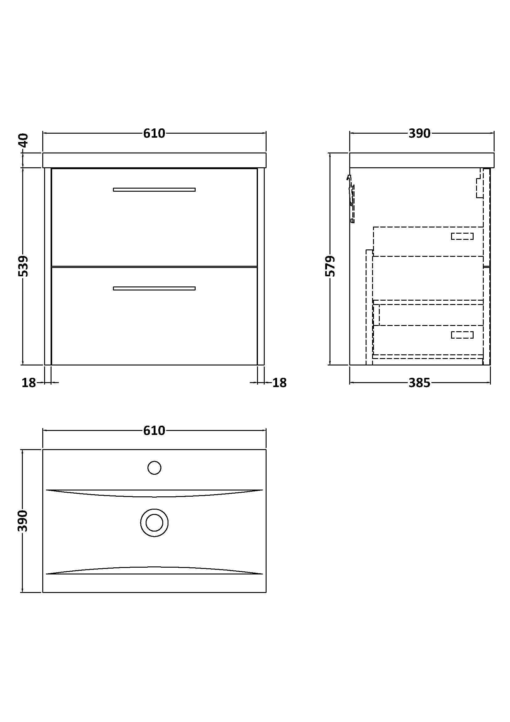 Hudson Reed Juno Wall Hung 2-Drawer Vanity and Mid-Edge 1 Tap Hole Basin, Timeless Sink Vanity Unit, Coastal Grey, 600mm