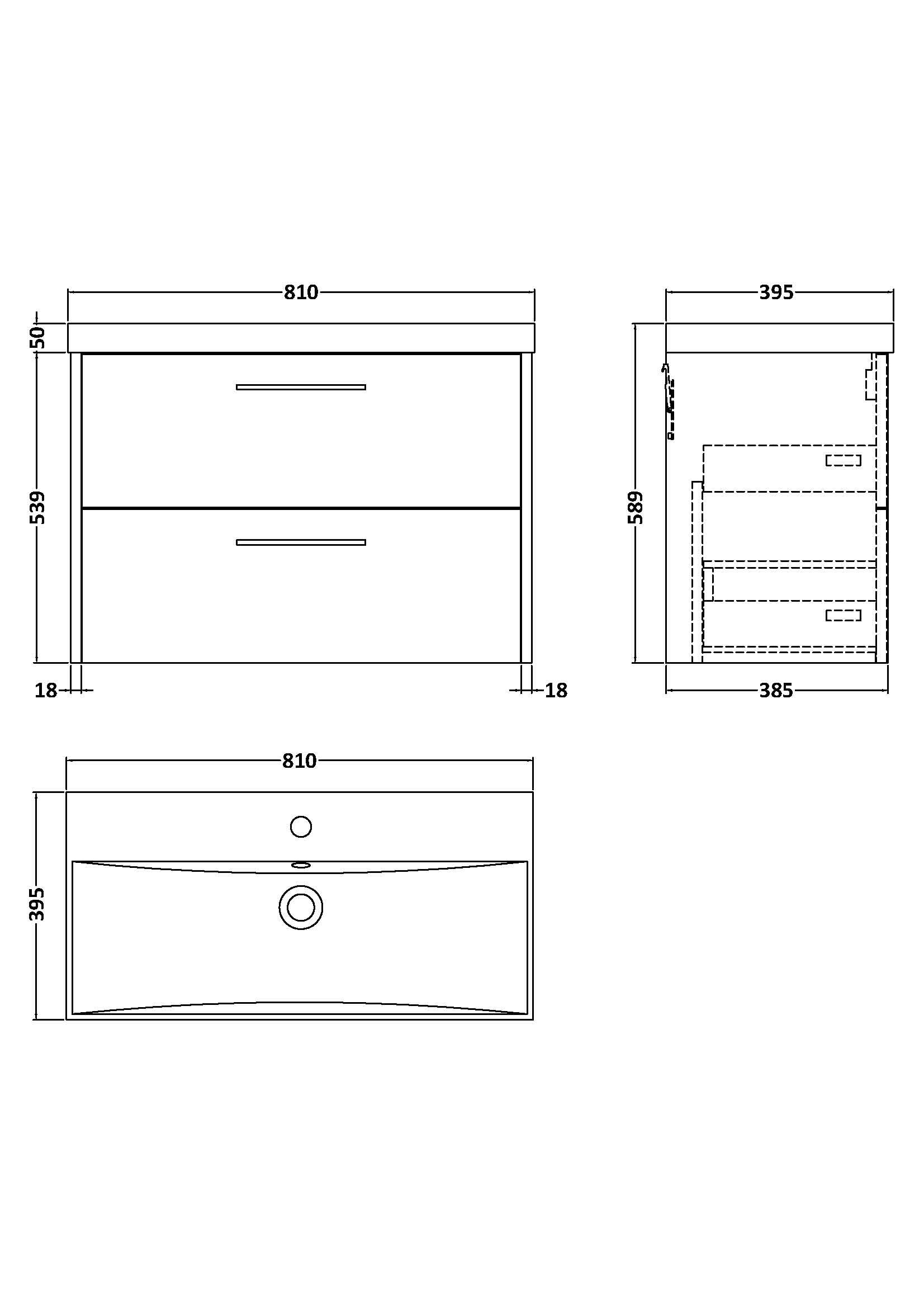 Hudson Reed Juno Wall Hung 2-Drawer Vanity and Thin-Edge 1 Tap Hole Basin, Timeless Sink Vanity Unit, Coastal Grey, 800mm