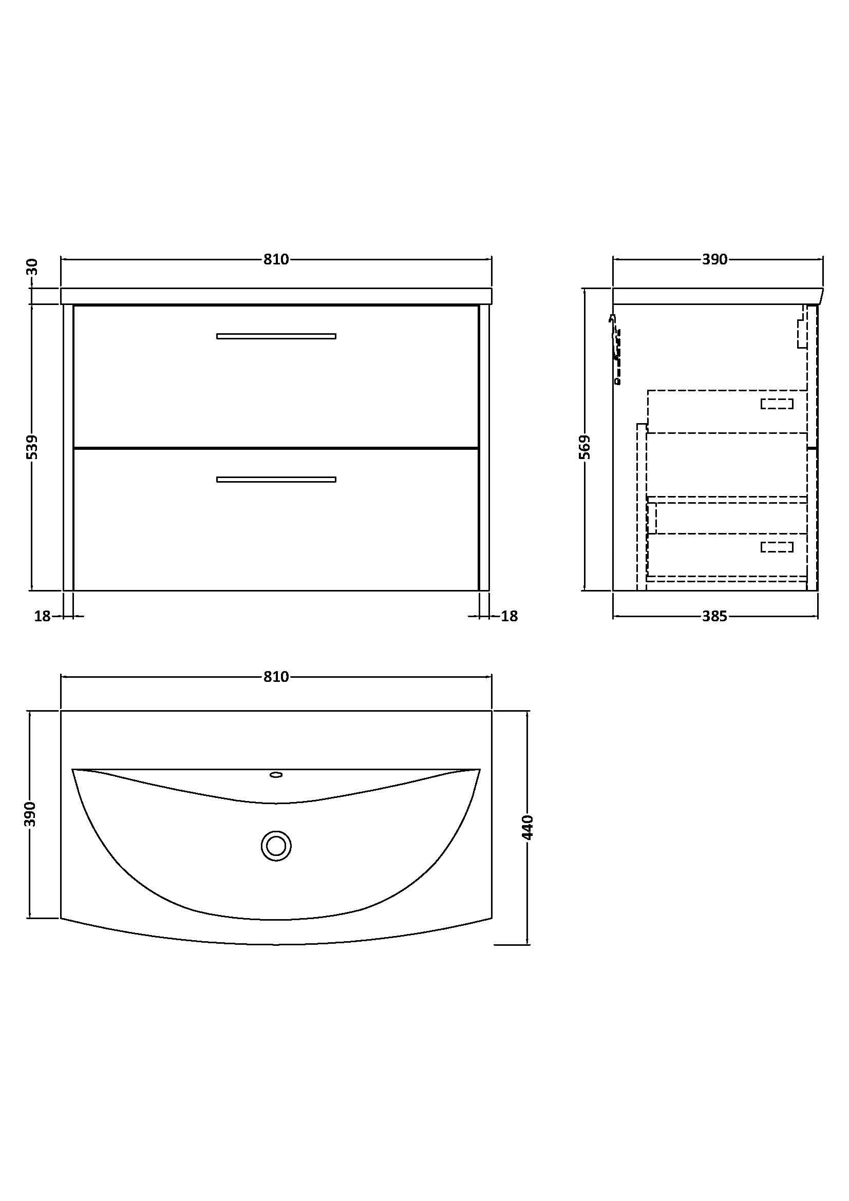 Hudson Reed Juno Wall Hung 2-Drawer Vanity and Curved 1 Tap Hole Basin, Timeless Sink Vanity Unit, Coastal Grey, 800mm