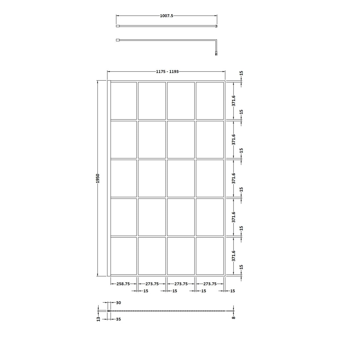 Hudson Reed Framed Wetroom Screen with Support Bar, Durable Toughened Glass Panels & Shower Screen Accessory in Matt Black, 1200mm