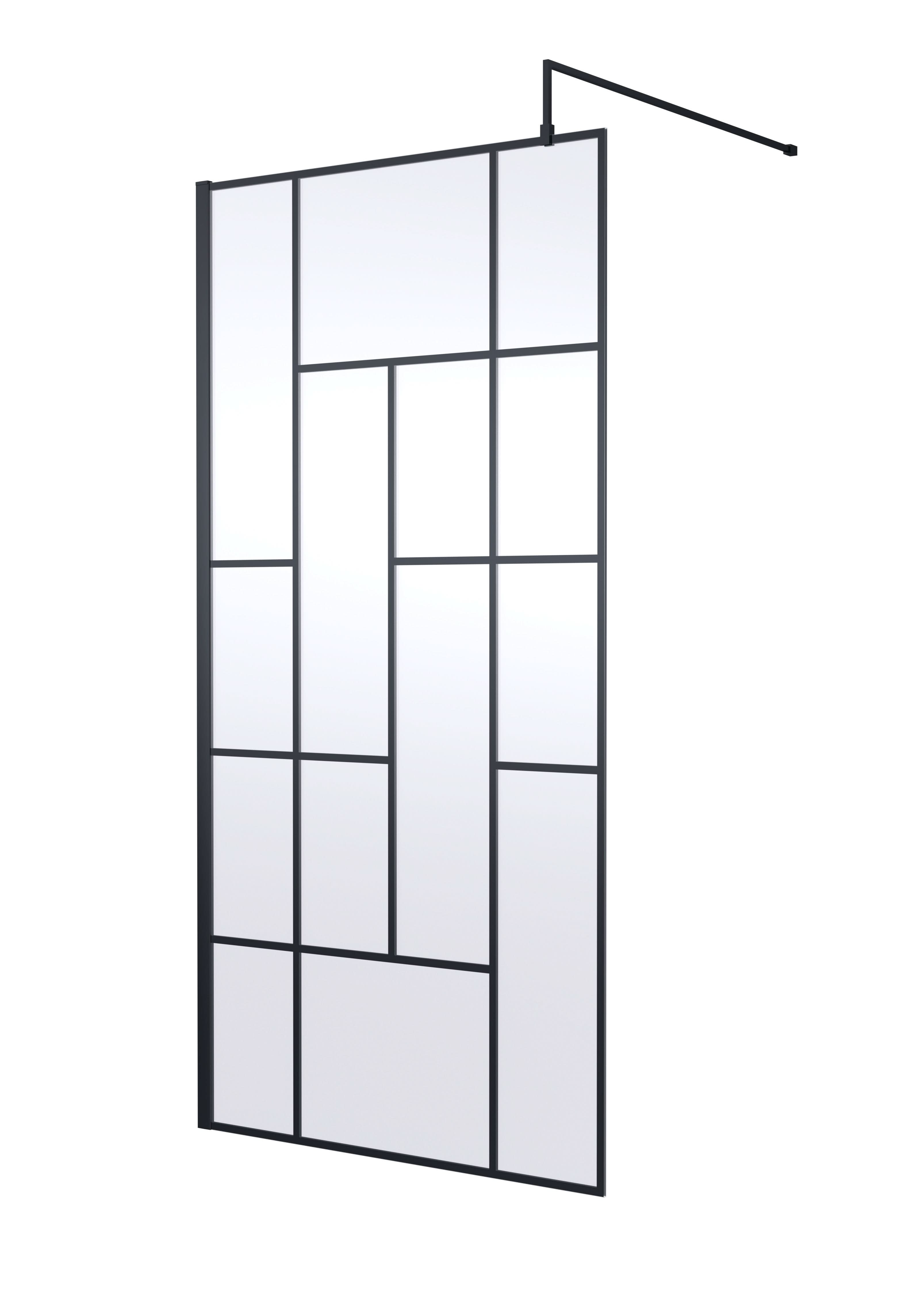 Hudson Reed Abstract Frame Wetroom Screen, Toughened Wet Room Glass Panels with Support Bar & Accessories in Matt Black, 1000mm
