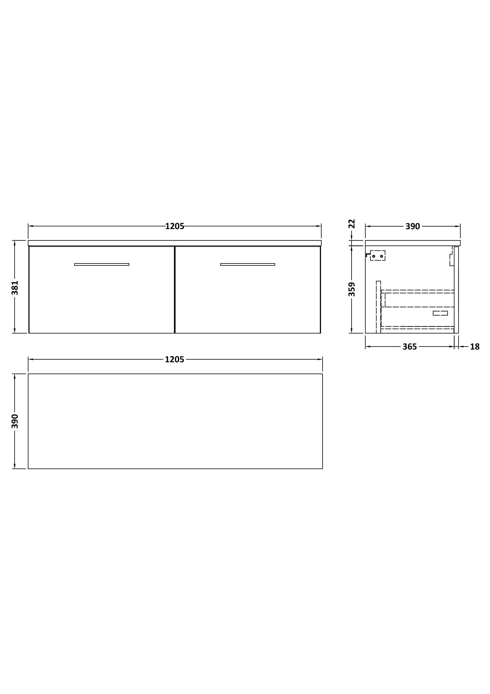 Nuie Arno Wall Hung 2-Drawer Vanity & Laminate Worktop, Contemporary Countertop Basin Unit with Soft Close Storage, Chrome, 1200mm