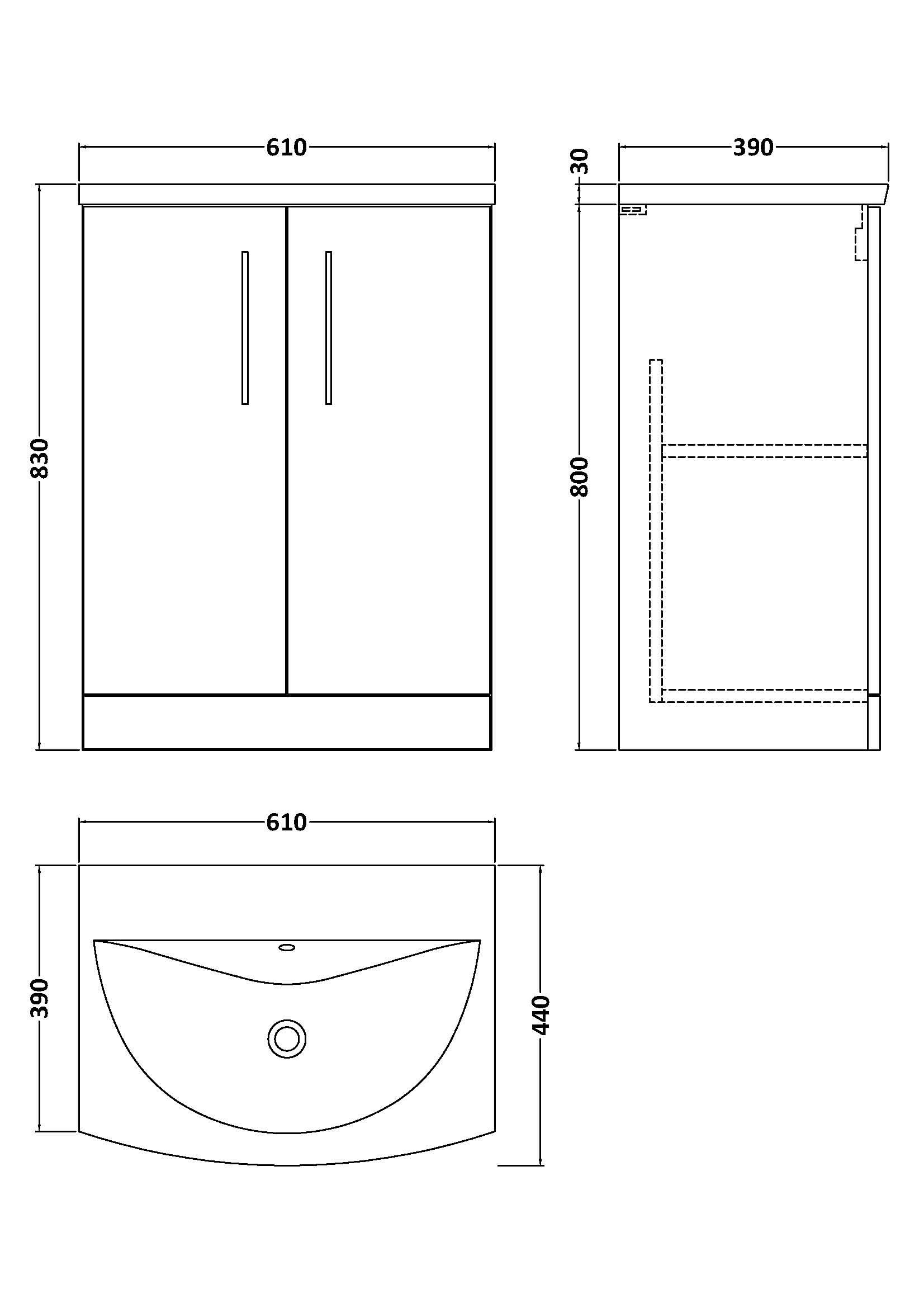 Nuie Arno 2 Door Floorstanding Vanity Unit With Basin-4 600mm Wide