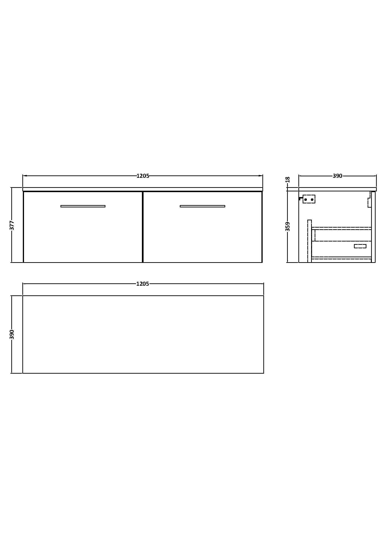 Nuie Arno 2 Drawer Wall Hung Vanity Unit With Worktop 1200mm Wide