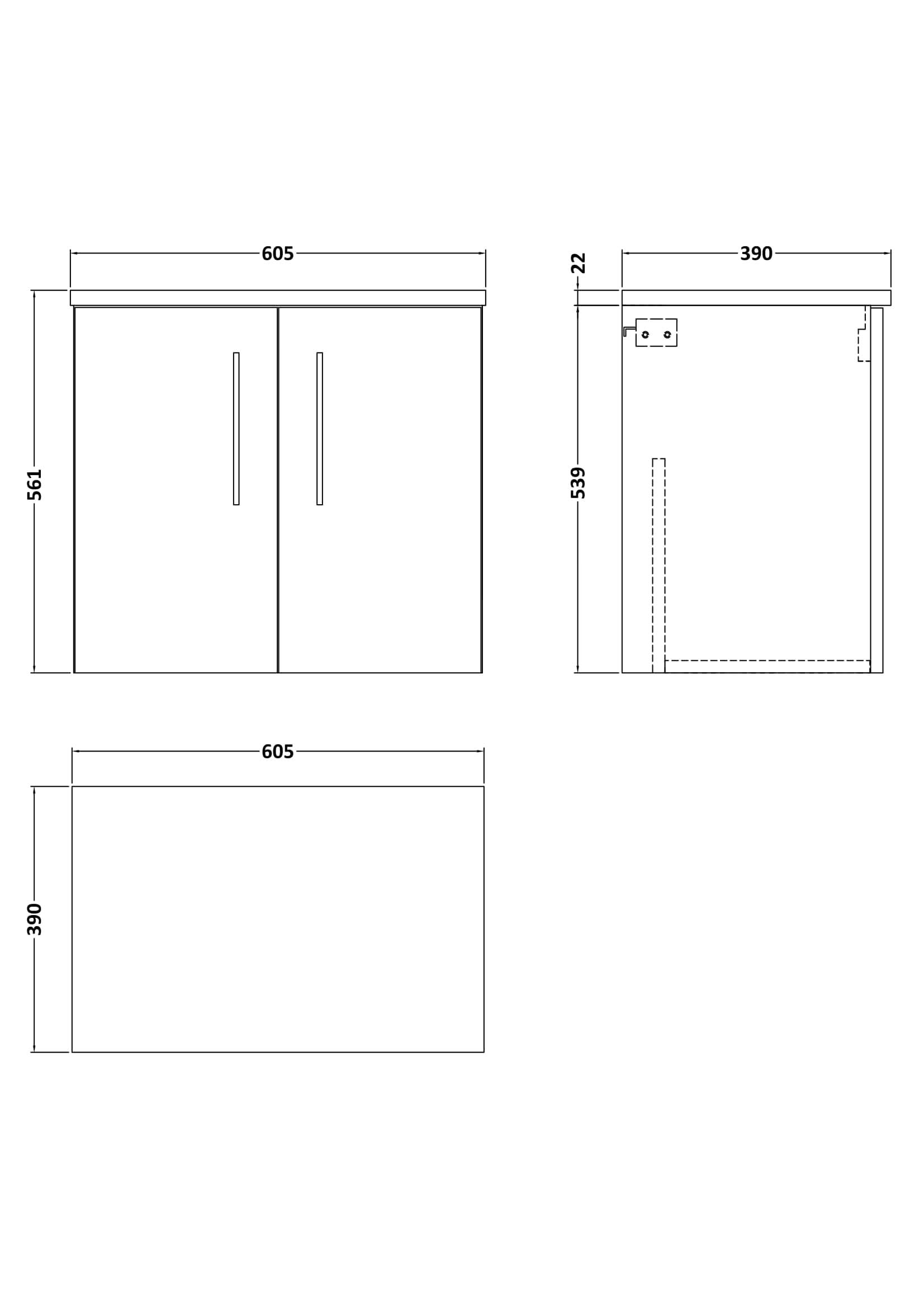 Nuie Arno 2 Door Wall Hung Vanity Unit With Bellato Grey Worktop 600mm Wide