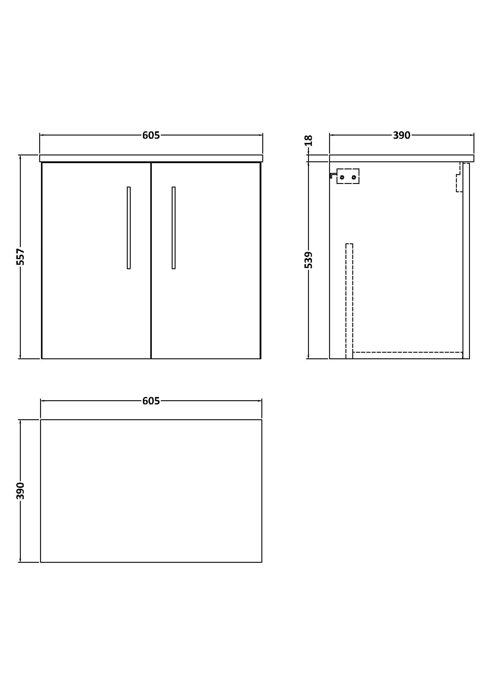 Nuie Arno 2 Door Wall Hung Vanity Unit With Worktop 600mm Wide