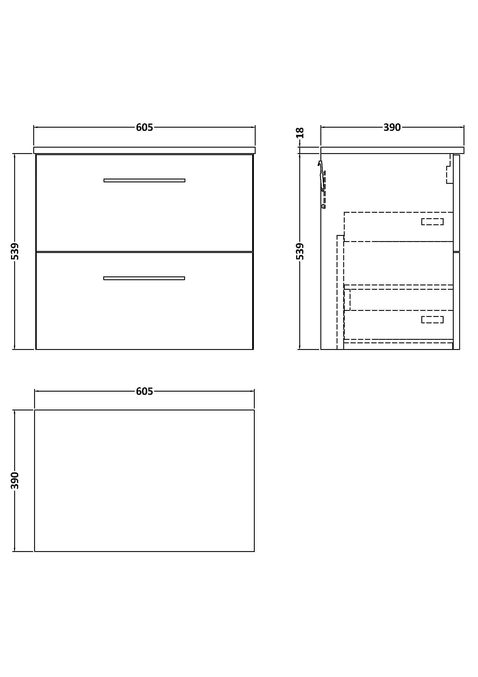Nuie Arno 2 Drawer Wall Hung Vanity Unit With Worktop 600mm Wide