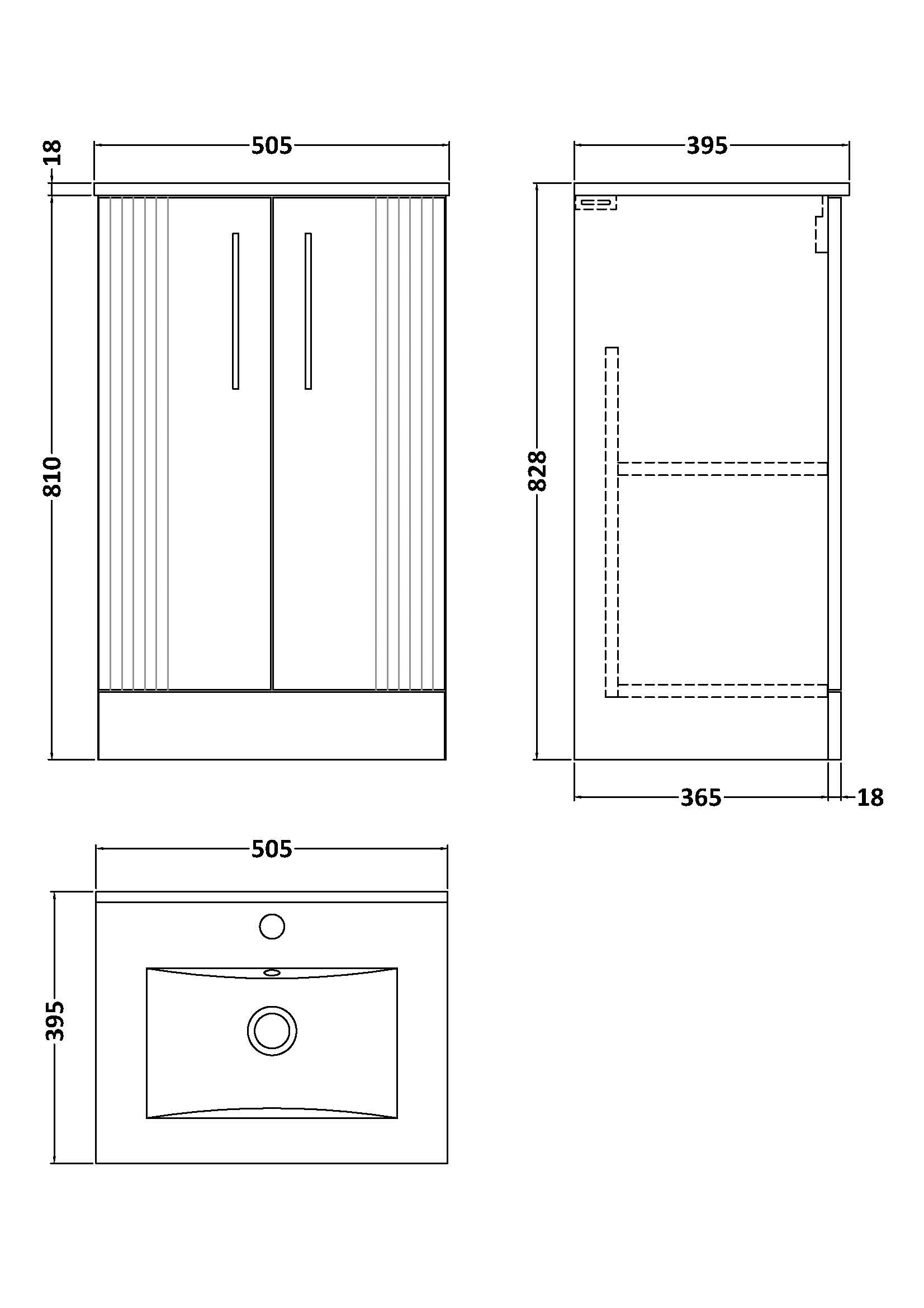 Nuie Deco 2 Door Floorstanding Vanity Unit With Basin-2 500mm Wide